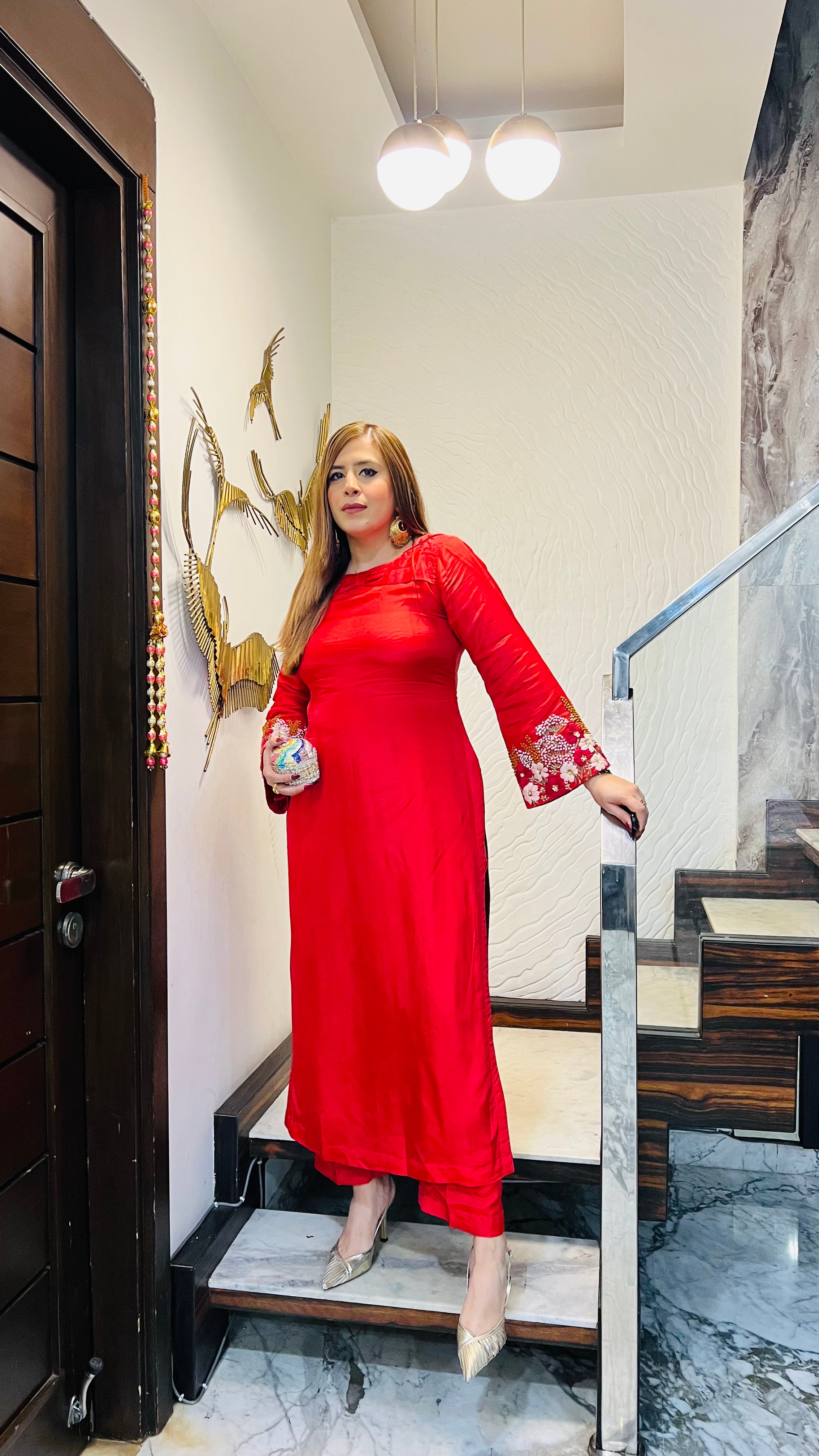 Coral Embroidered Suit