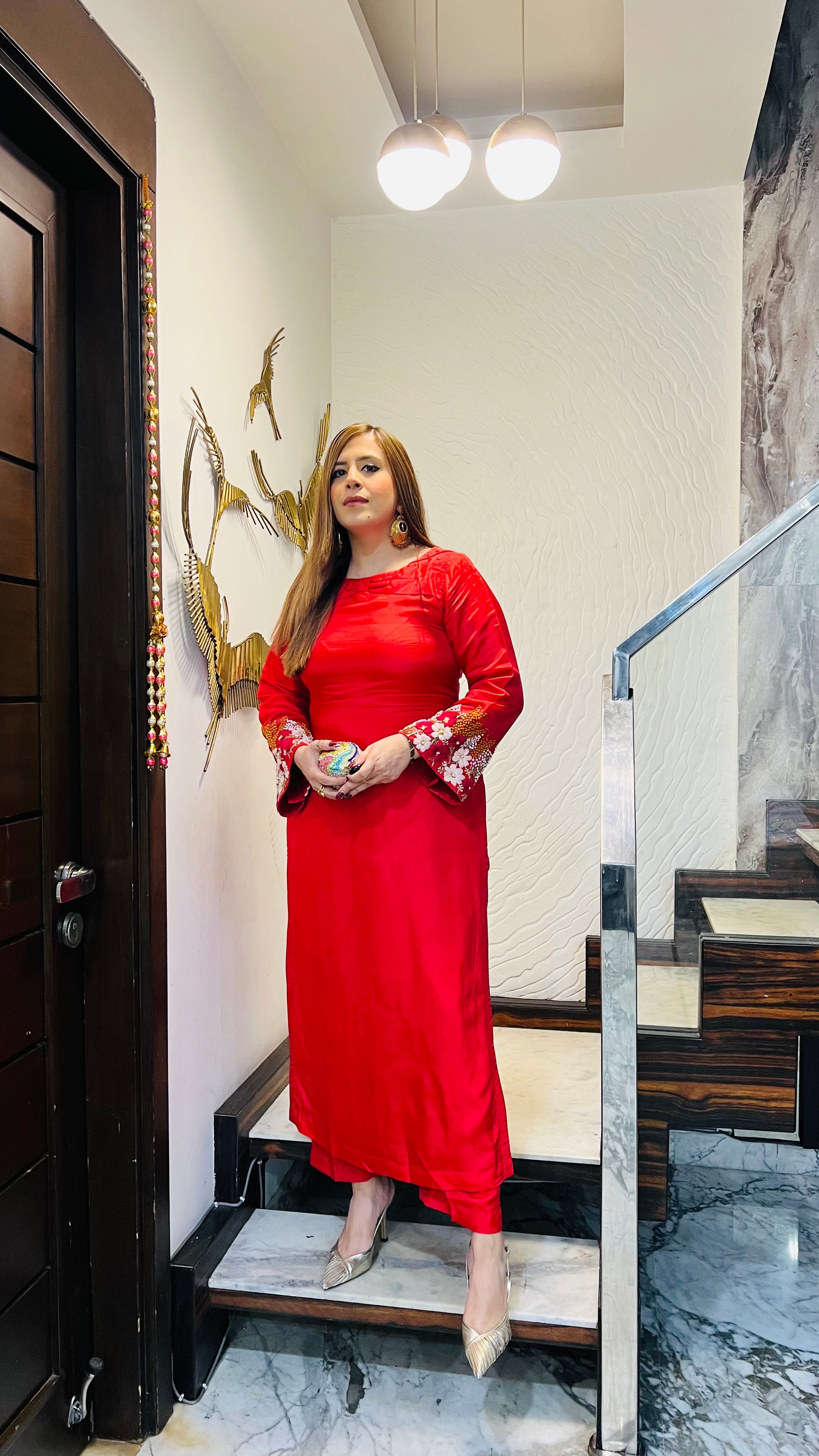 Coral Embroidered Suit