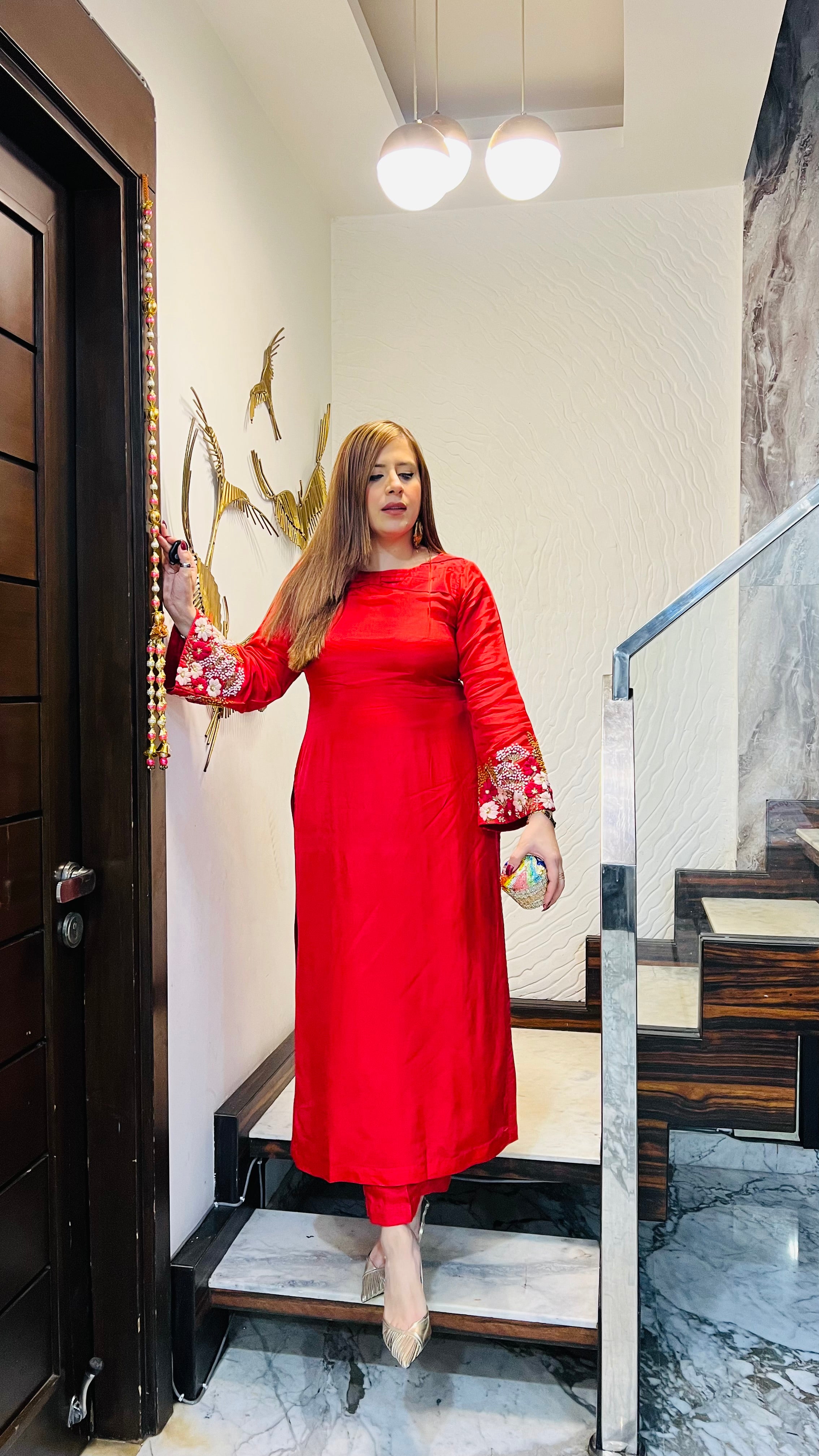 Coral Embroidered Suit