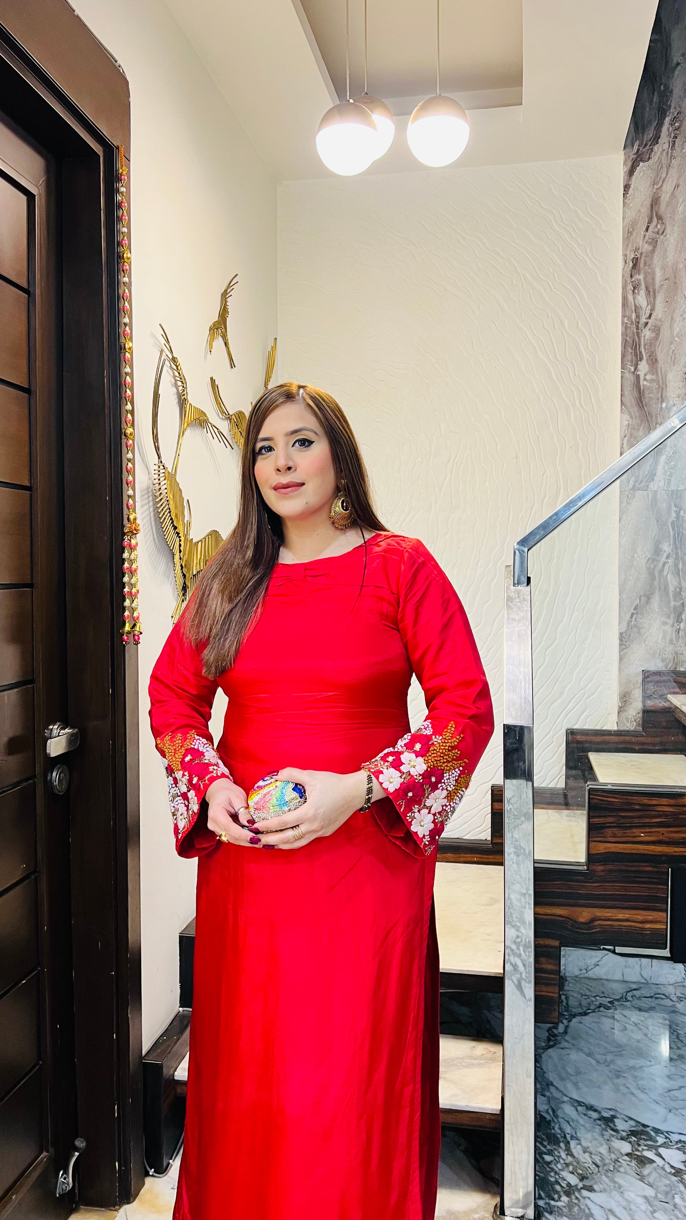 Coral Embroidered Suit