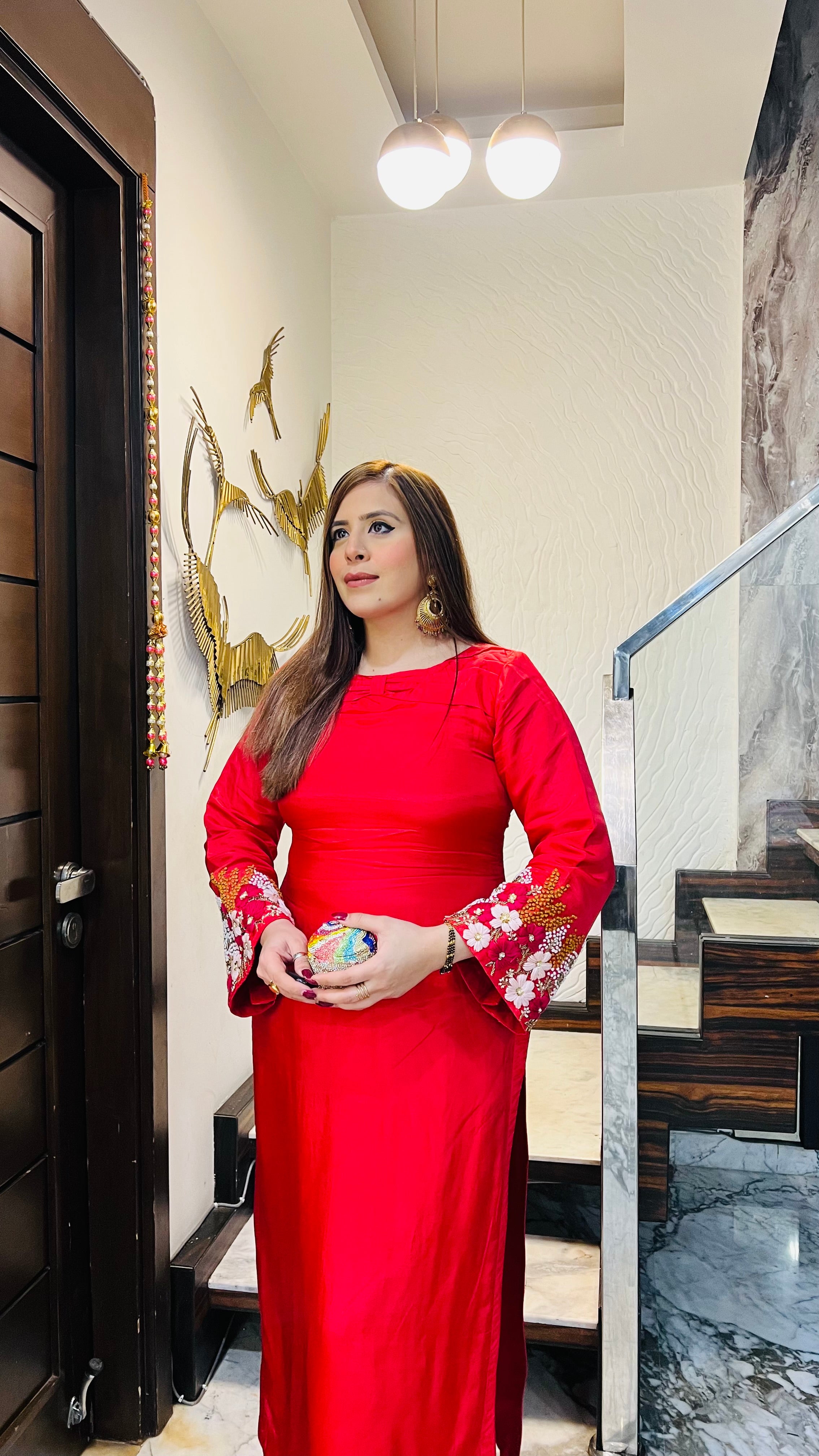 Coral Embroidered Suit