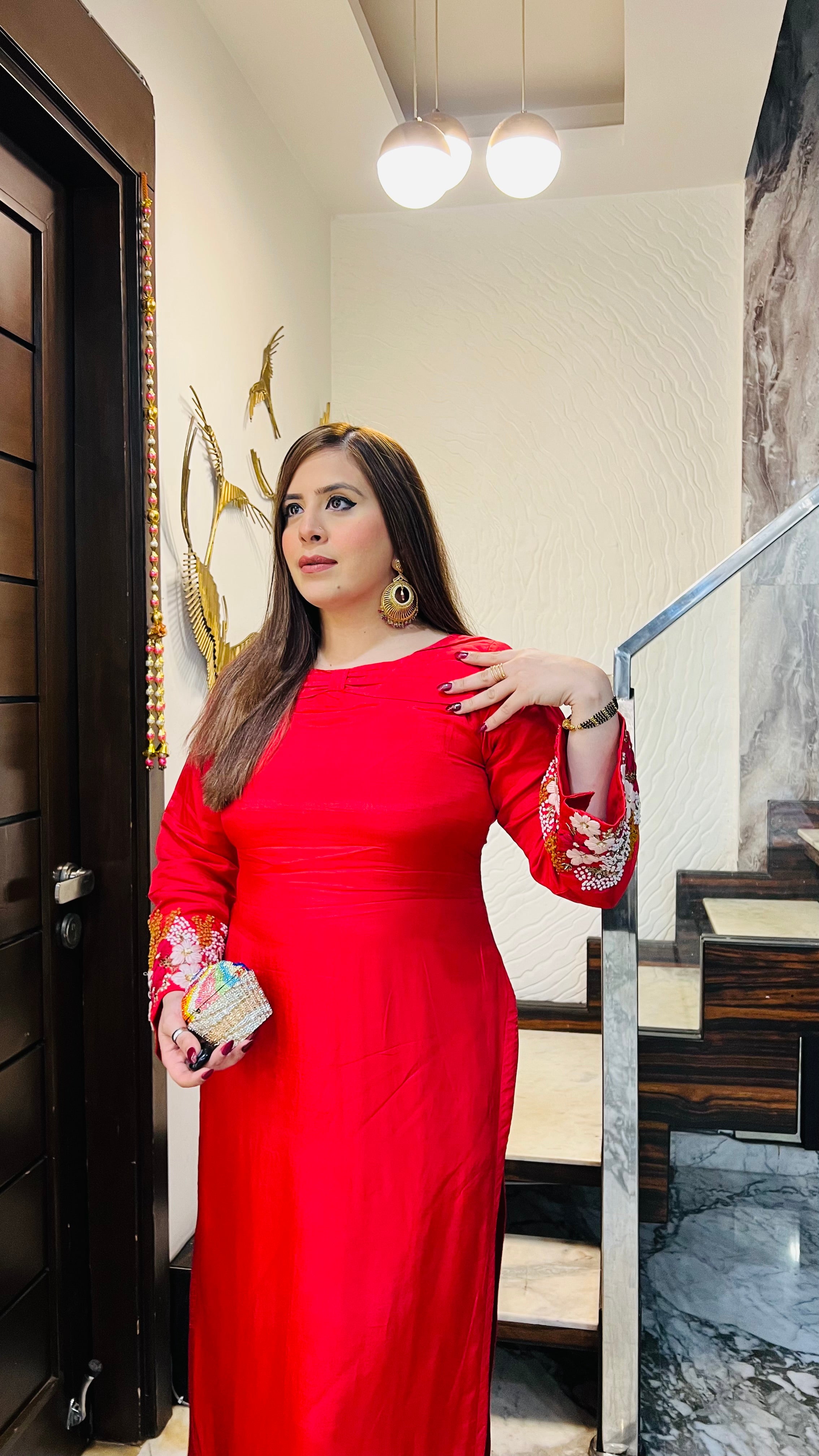 Coral Embroidered Suit