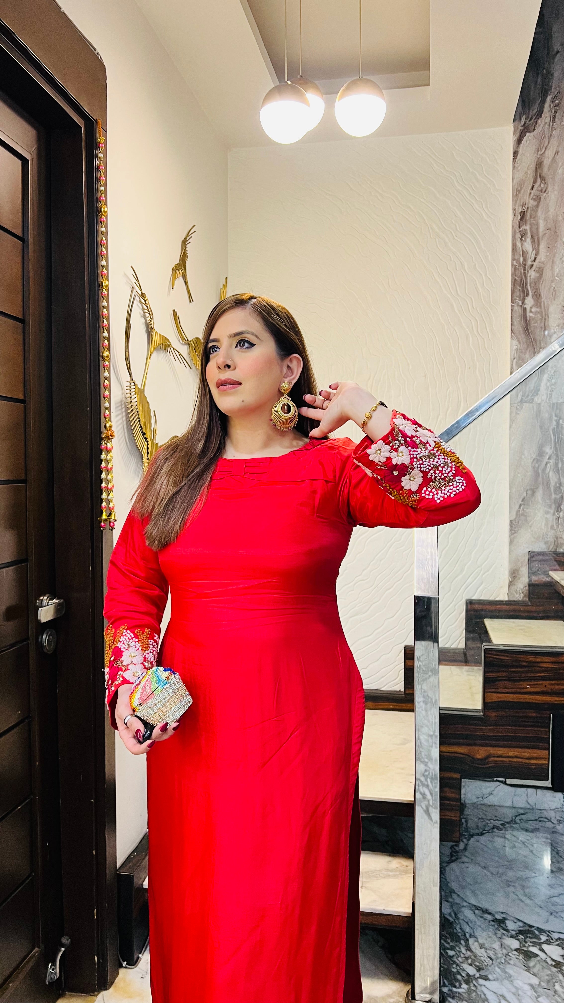 Coral Embroidered Suit