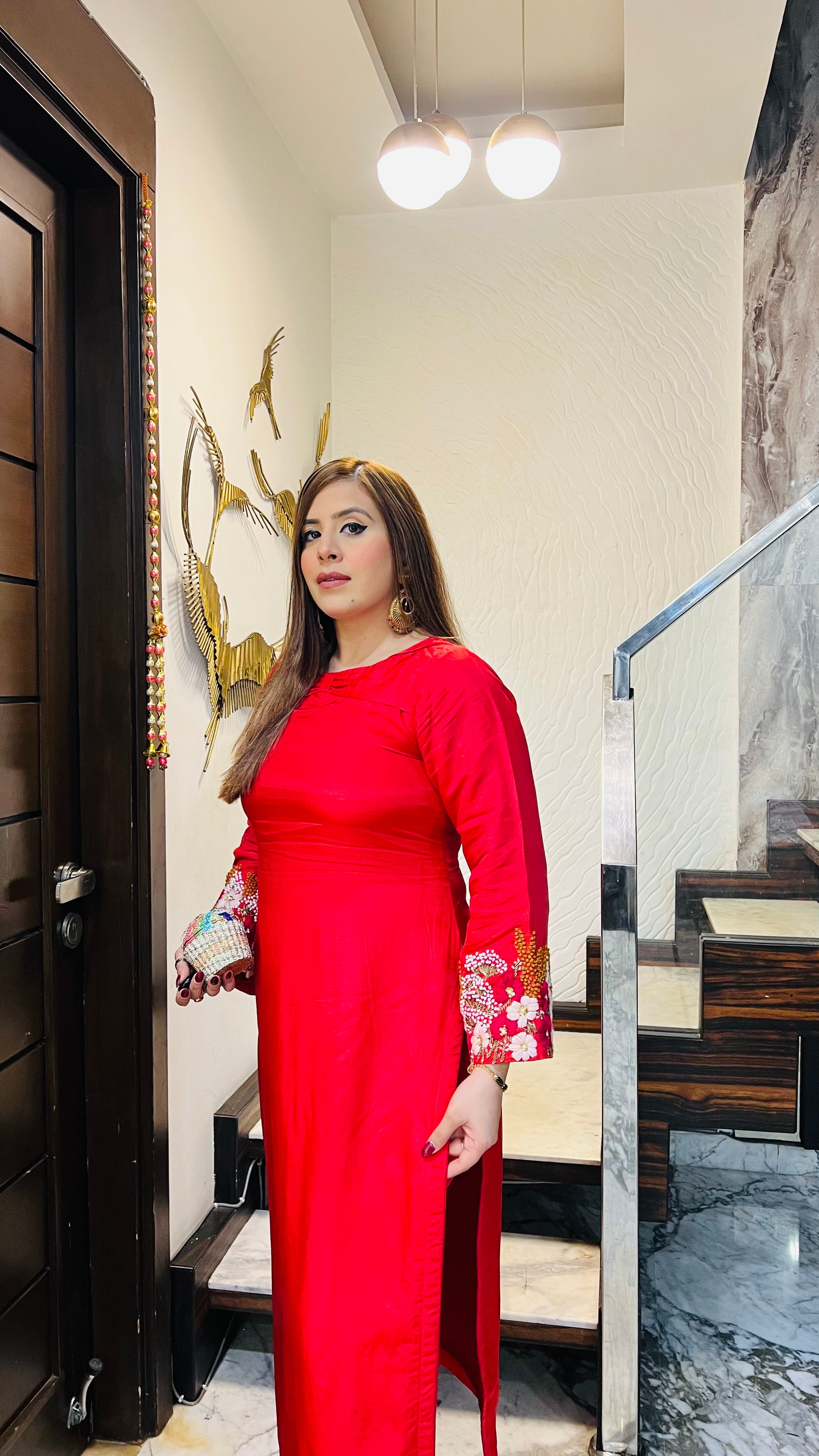 Coral Embroidered Suit