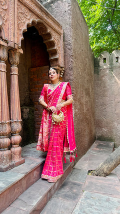 Pink Ghatjhola Saree + Dupatta
