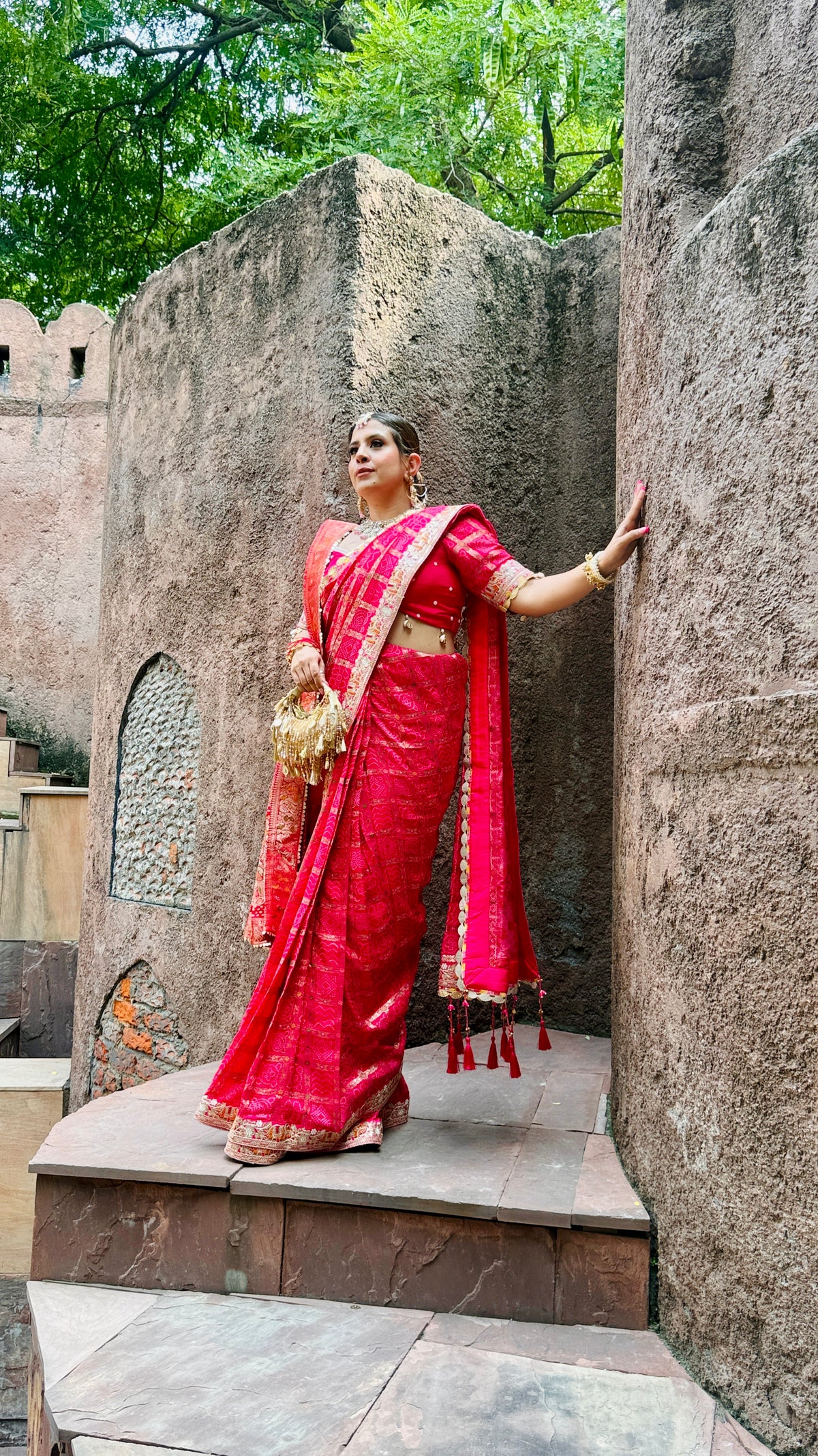 Pink Ghatjhola Saree + Dupatta