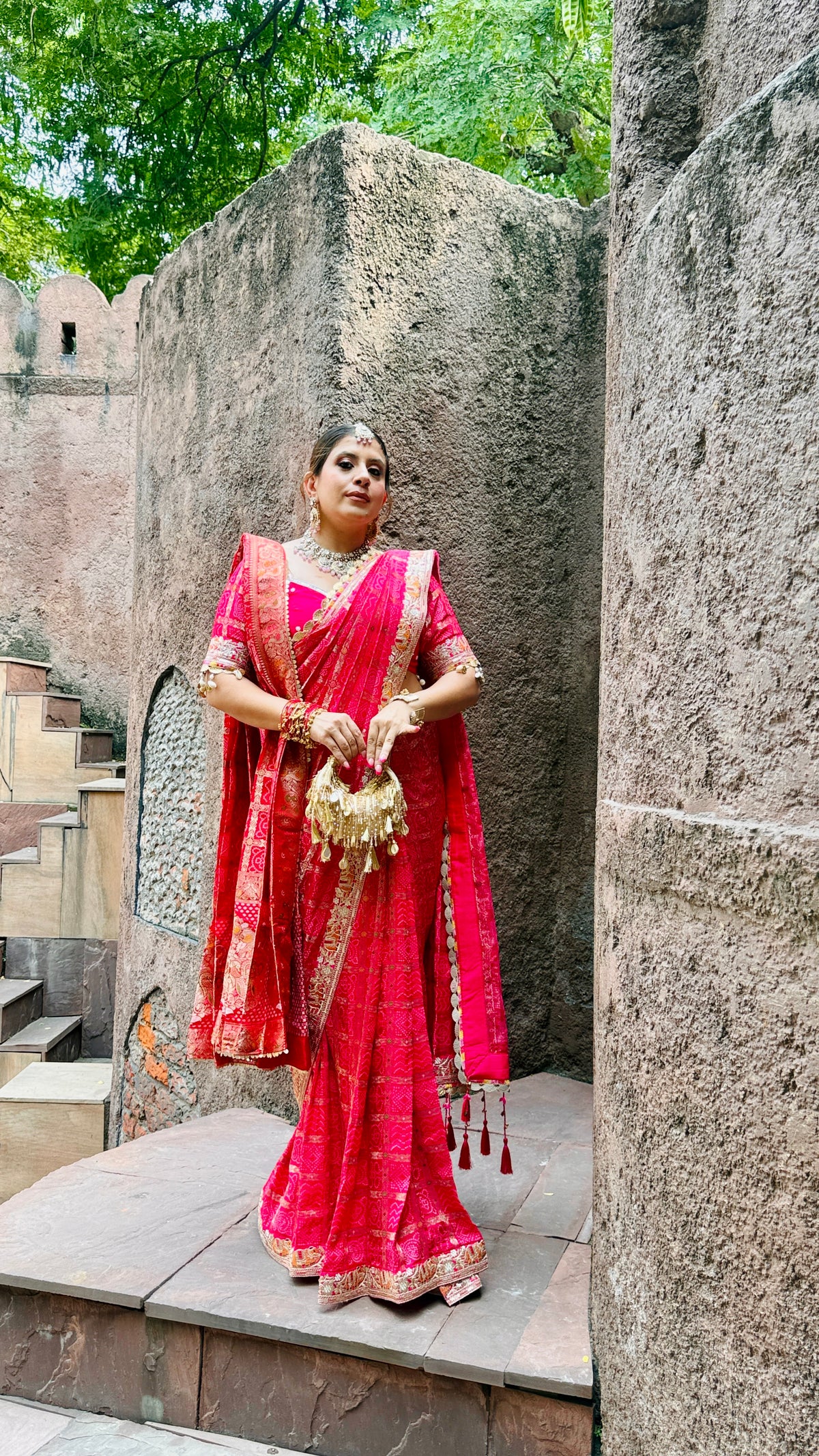 Pink Ghatjhola Saree + Dupatta