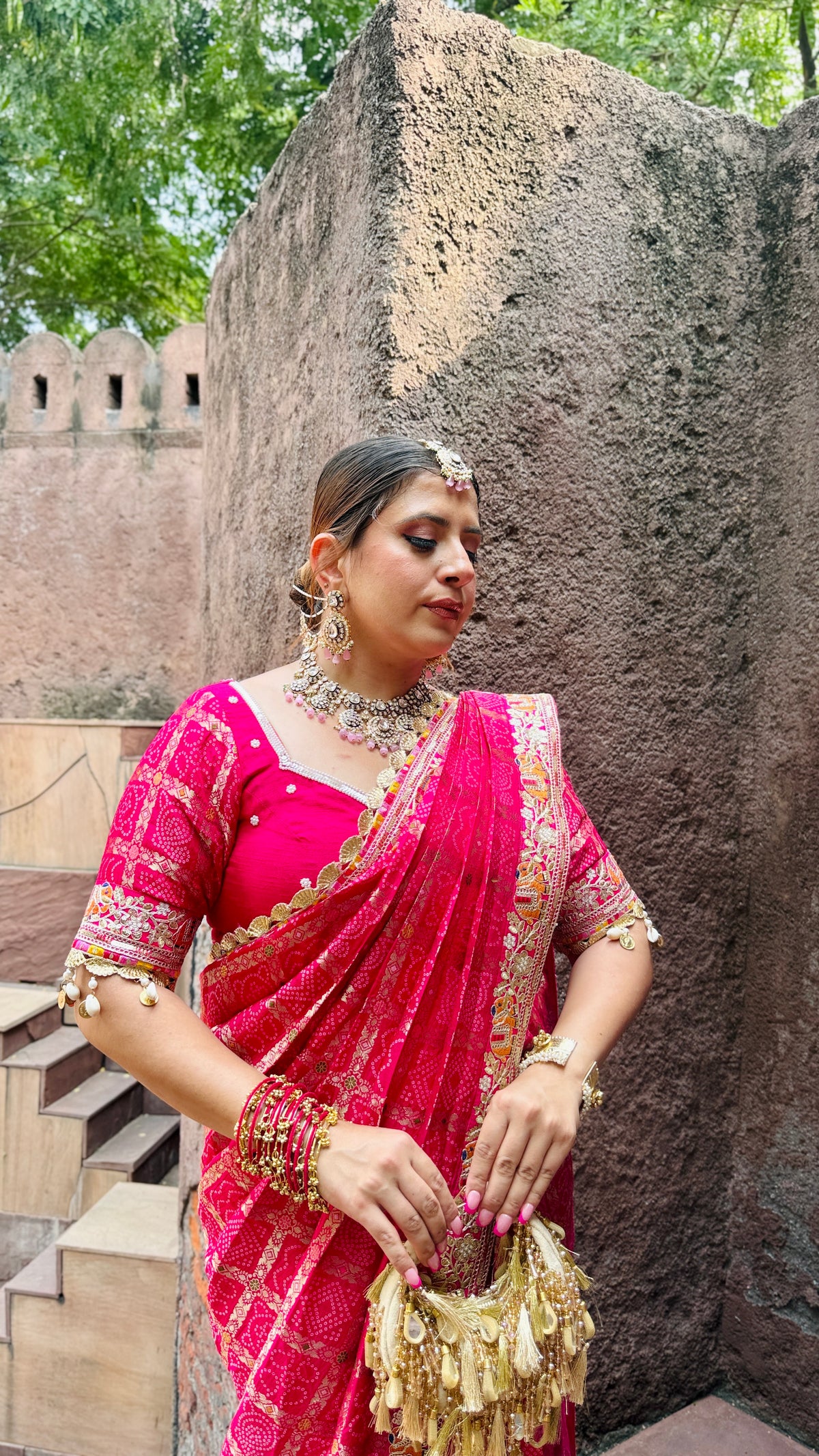 Pink Ghatjhola Saree + Dupatta