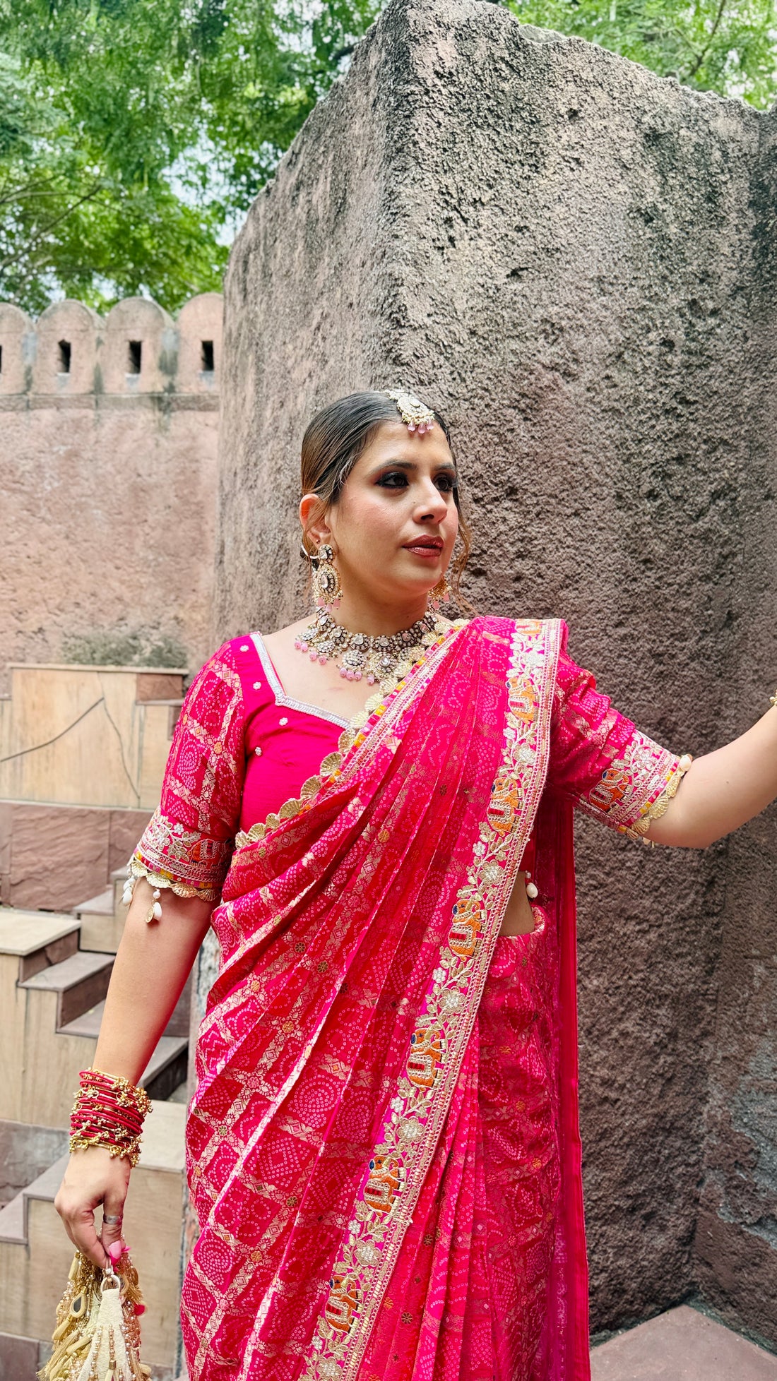 Pink Ghatjhola Saree + Dupatta