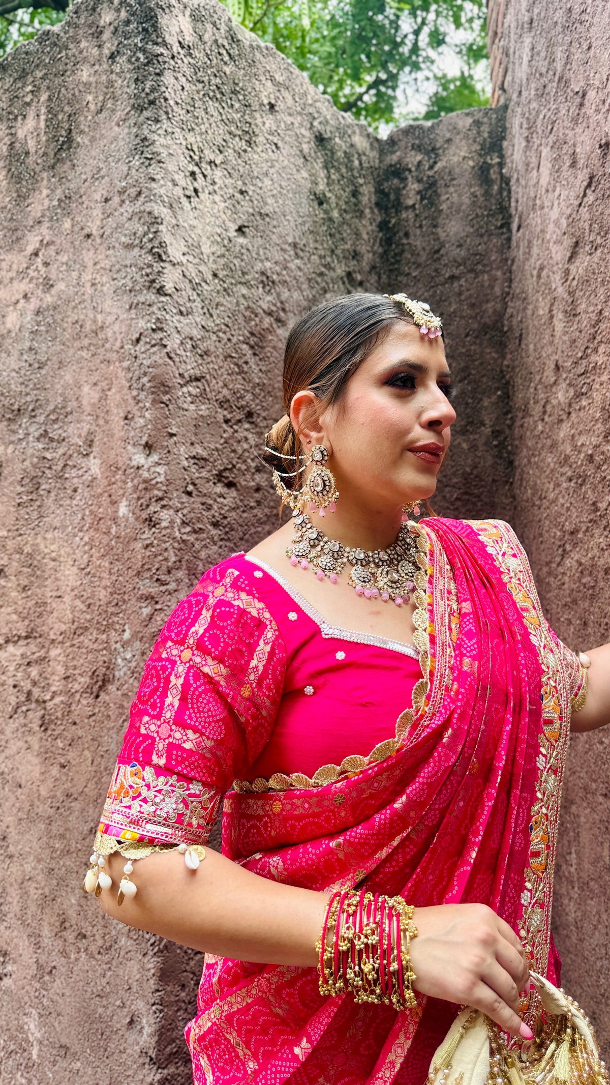 Pink Ghatjhola Saree + Dupatta