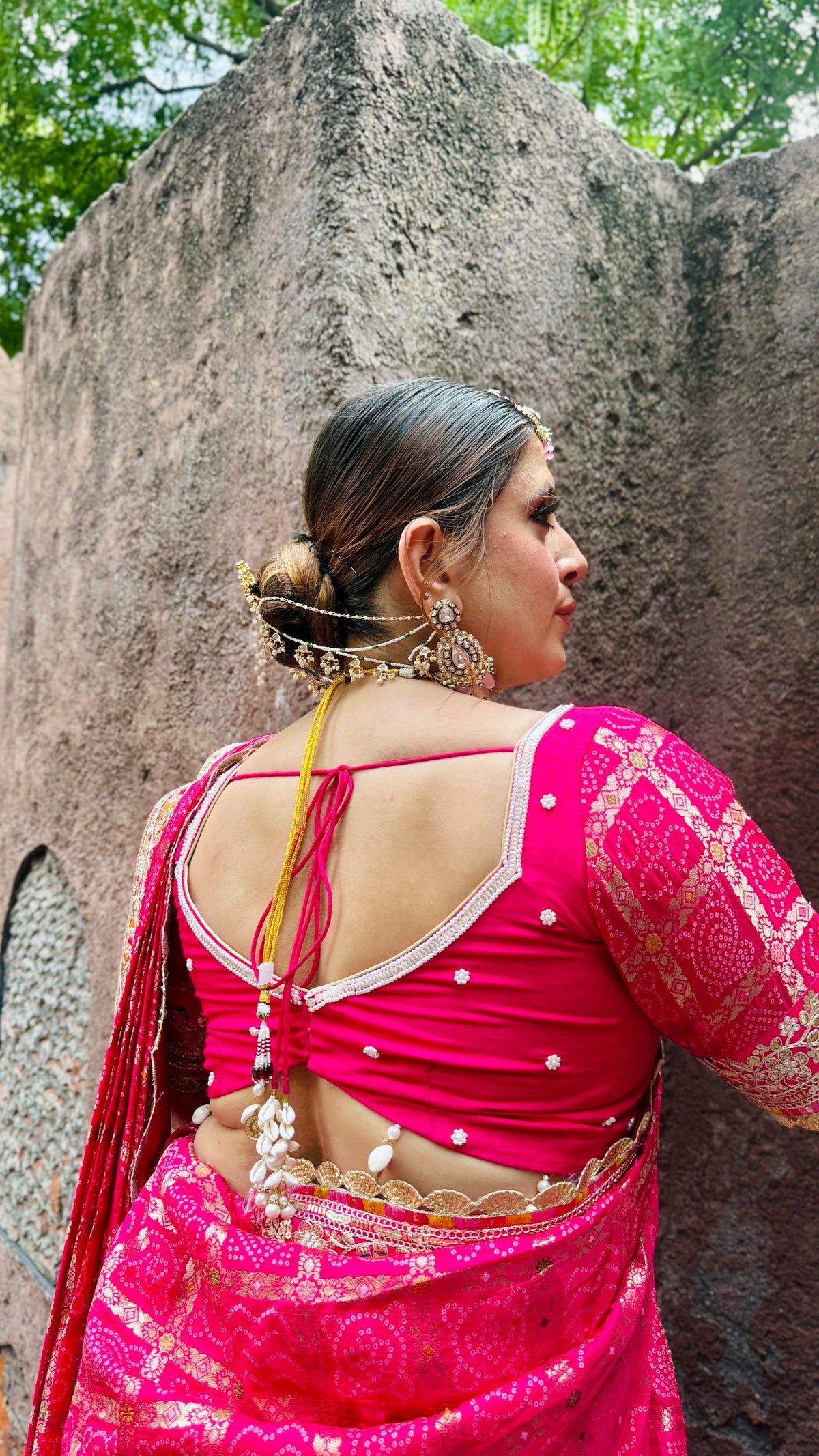 Pink Ghatjhola Saree + Dupatta