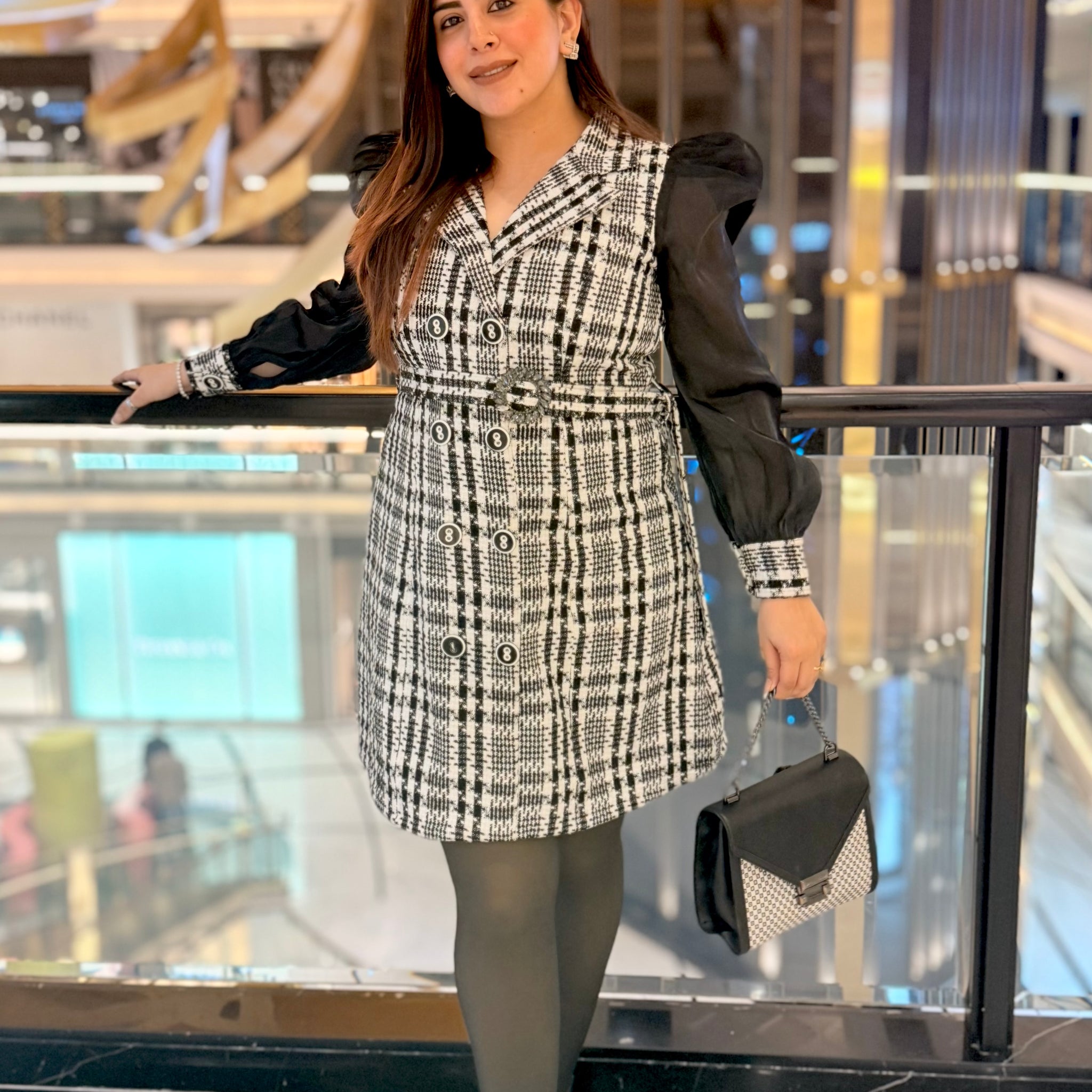 Monochrome Magic Tweed Dress