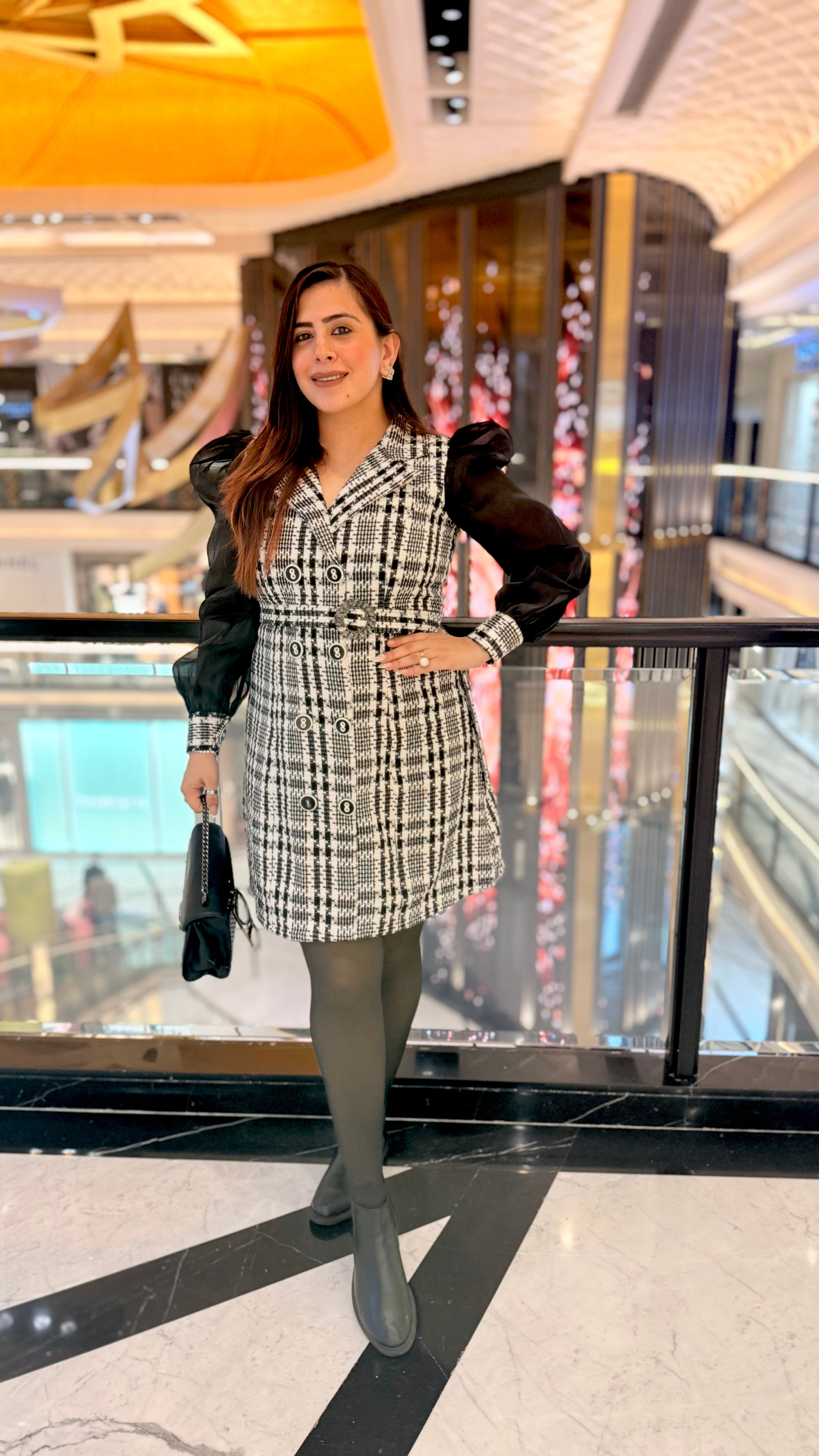 Monochrome Magic Tweed Dress