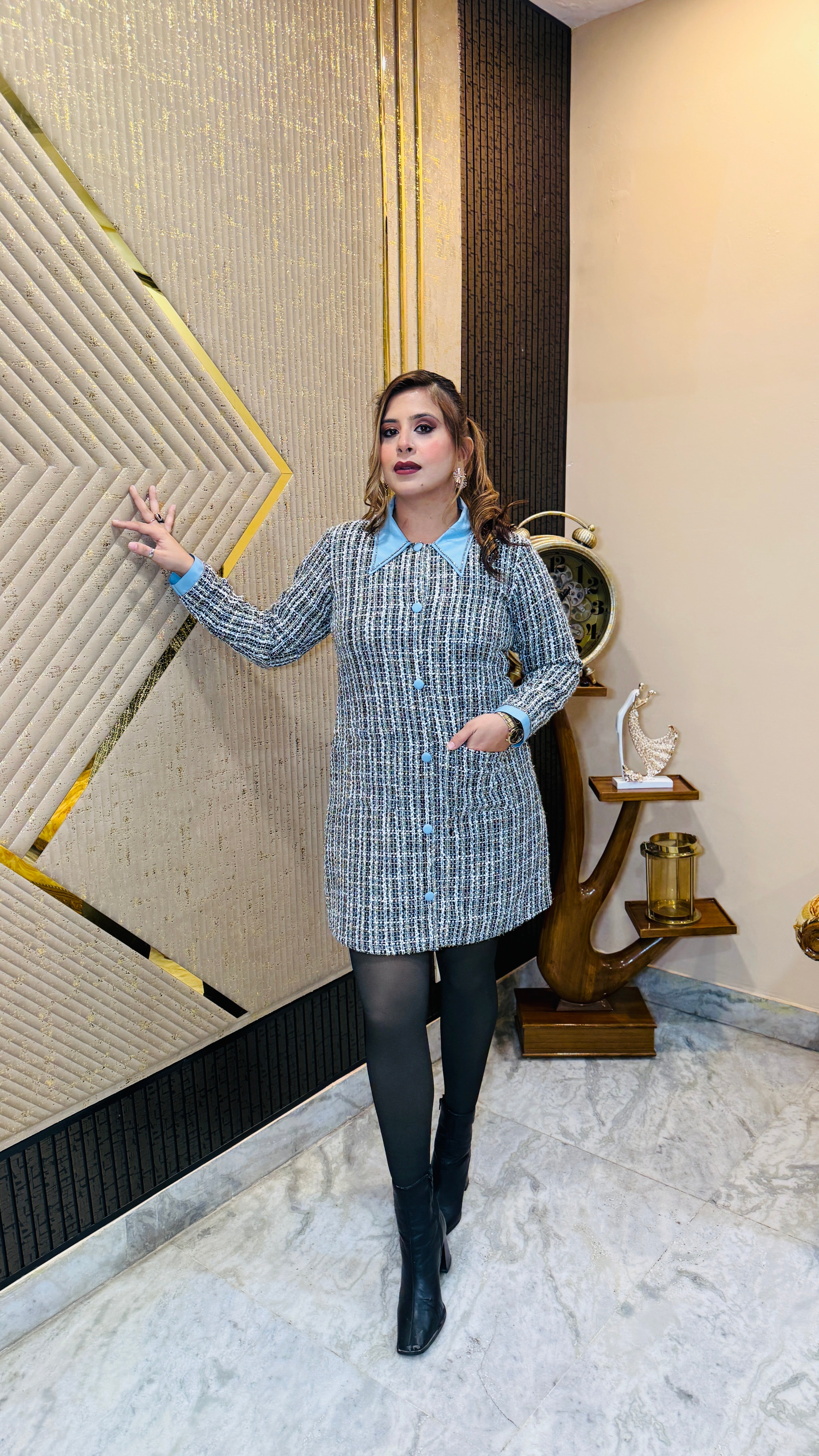 Sky turned tweed dress