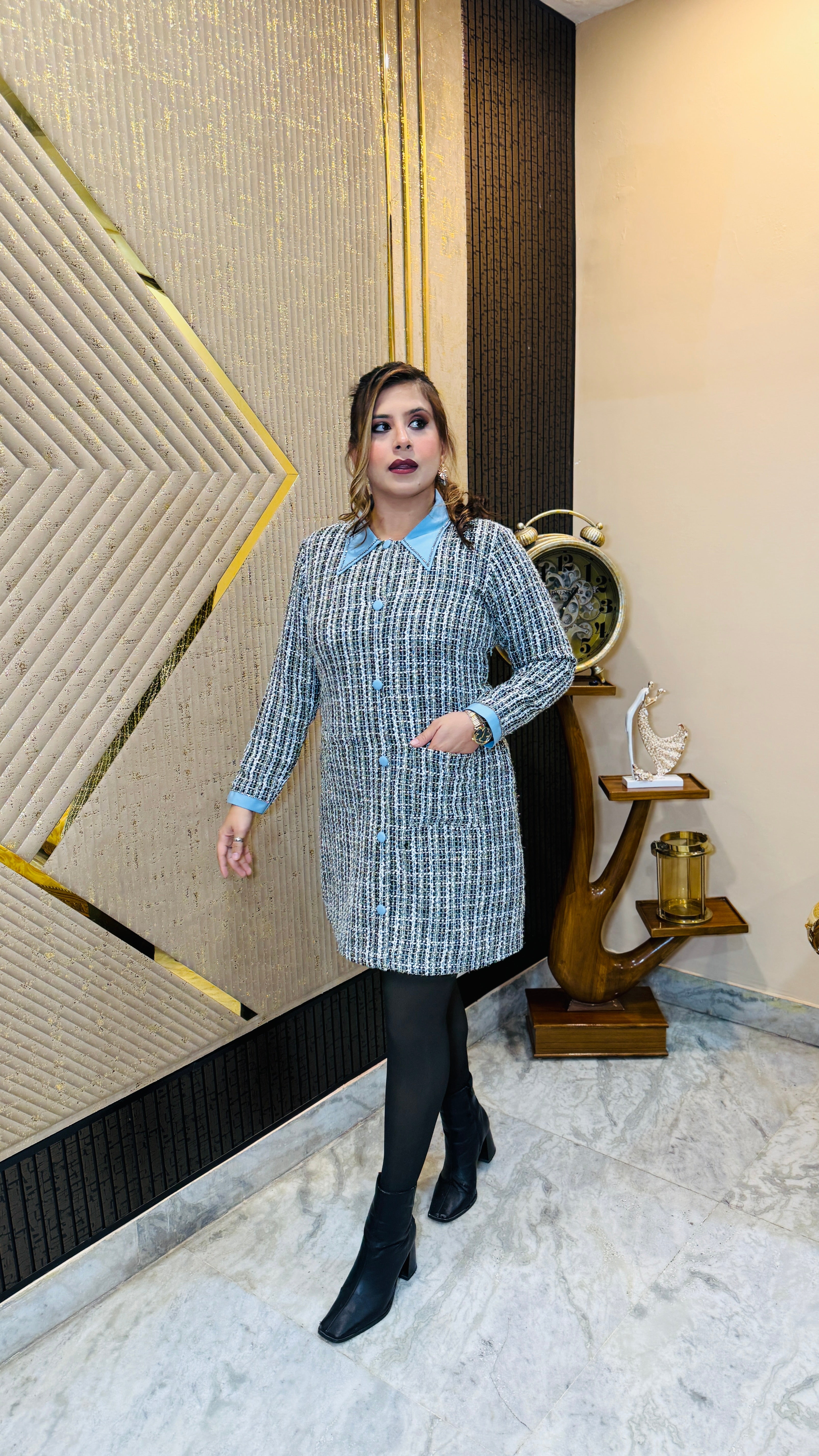 Sky turned tweed dress