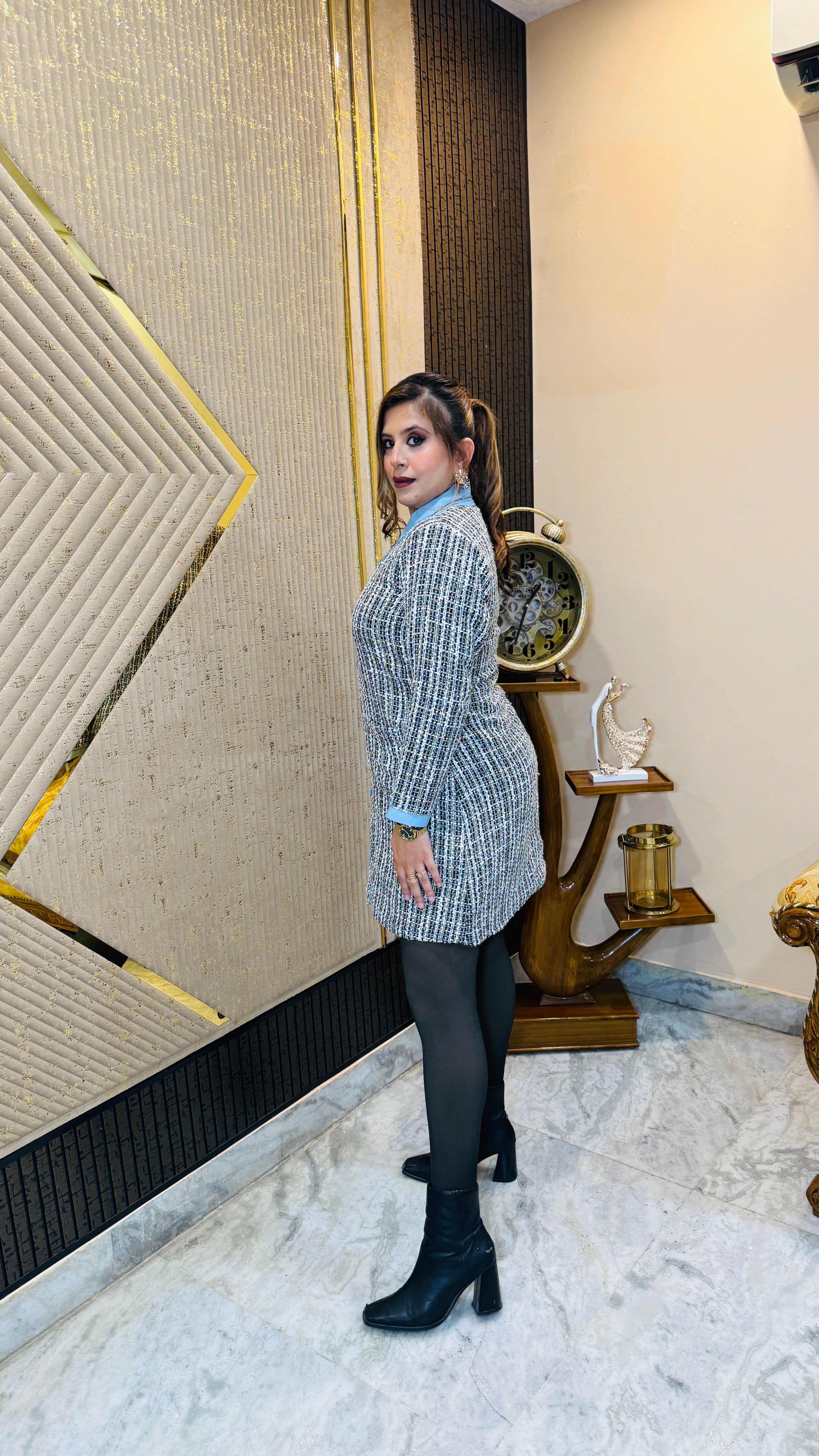 Sky turned tweed dress