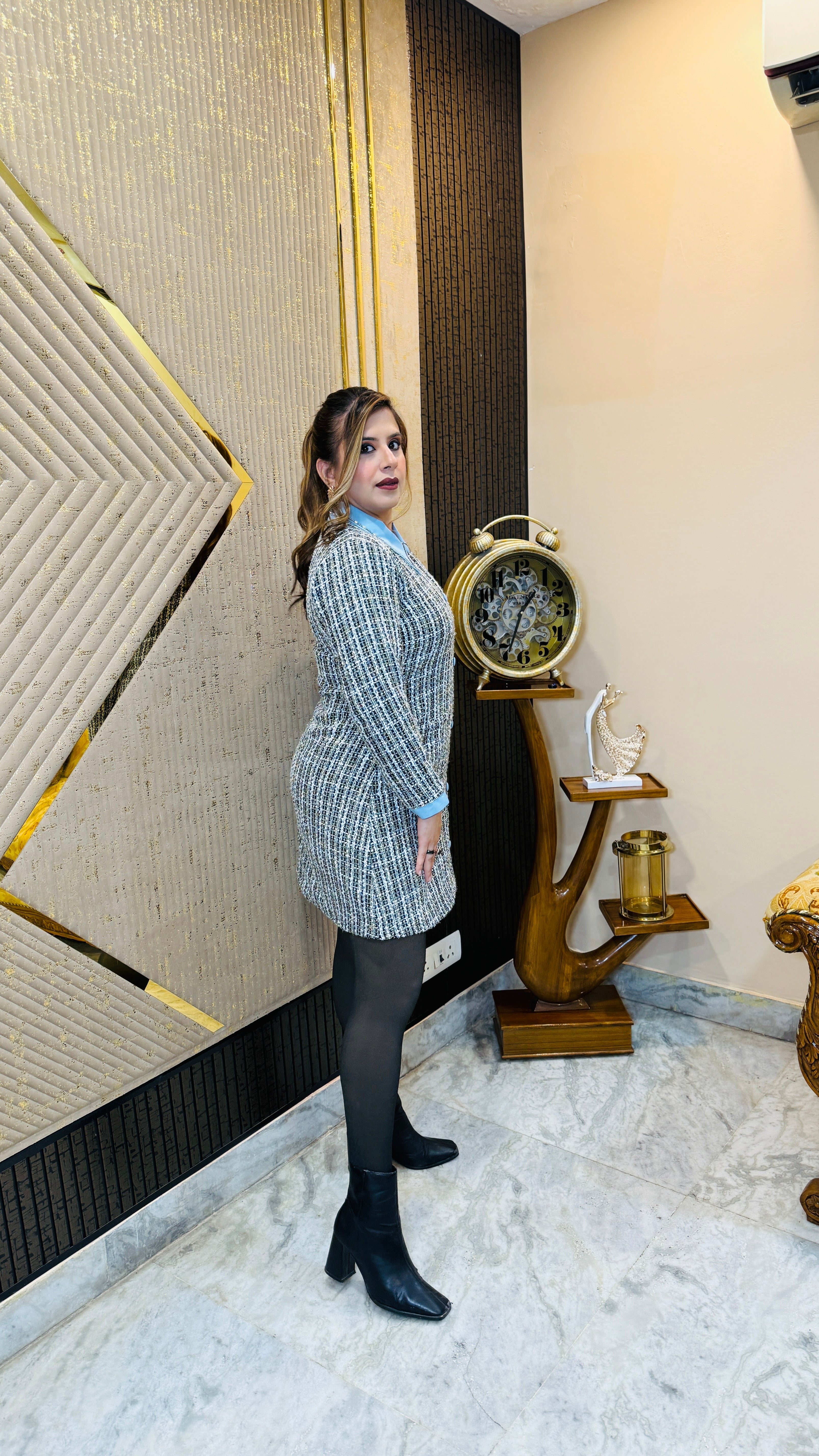 Sky turned tweed dress