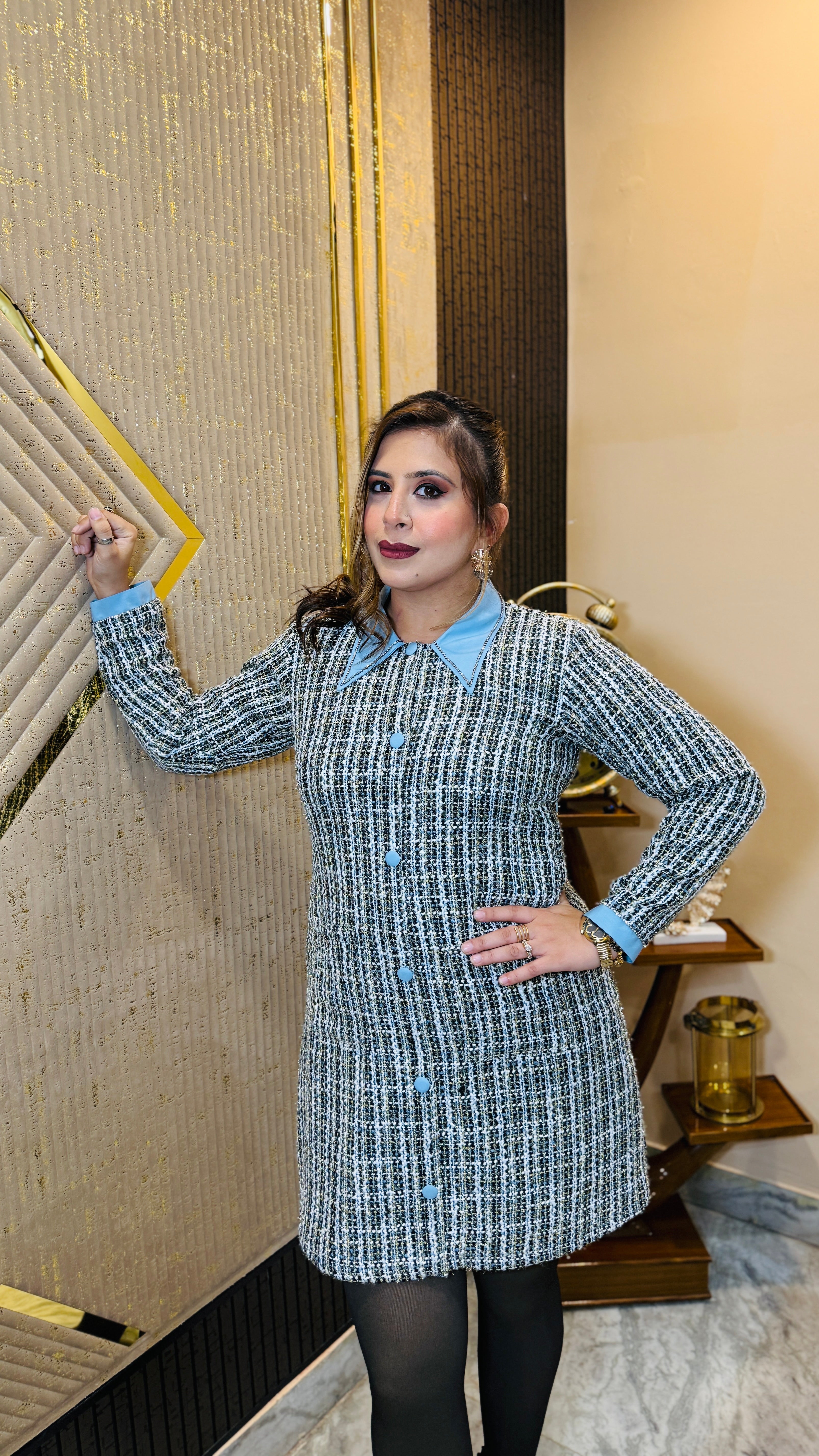 Sky turned tweed dress