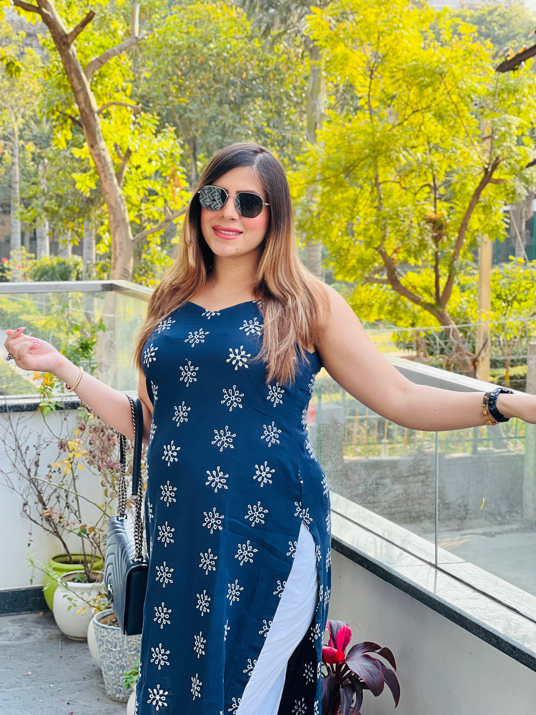 Navy Blue Schiffli Kurti