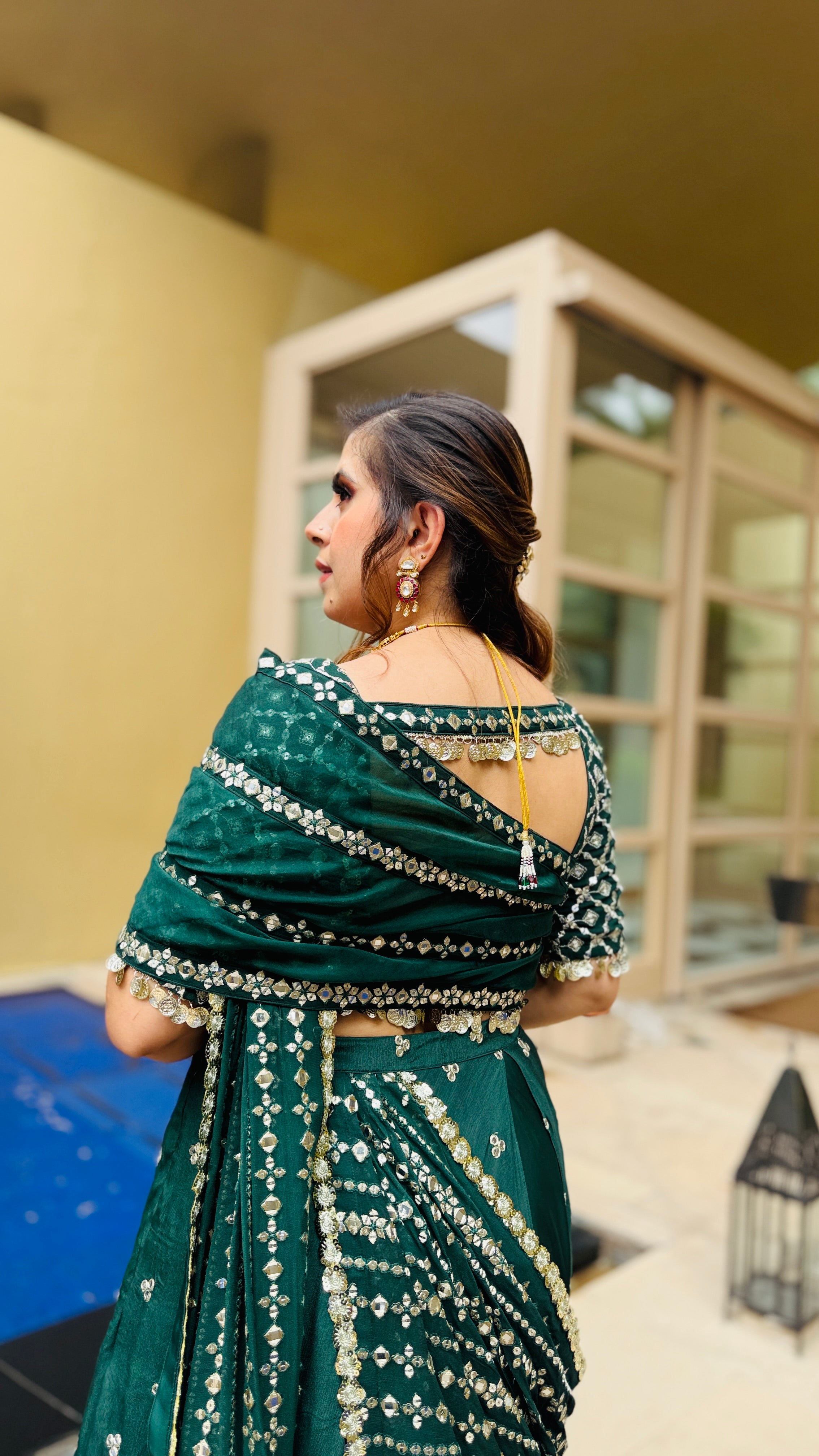 Green Mirror Lehenga Saree