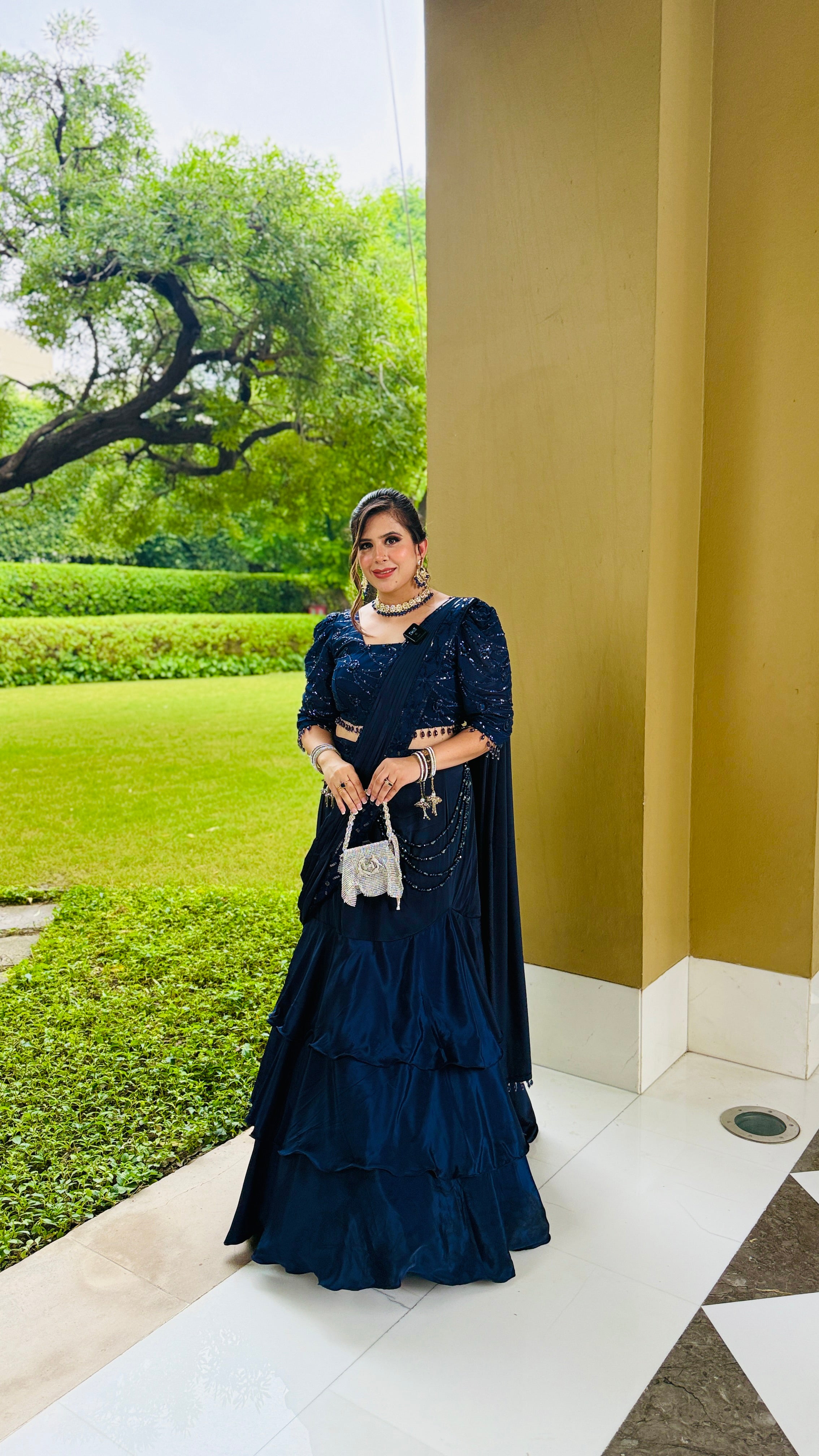 Navy Blue Fish Cut Saree