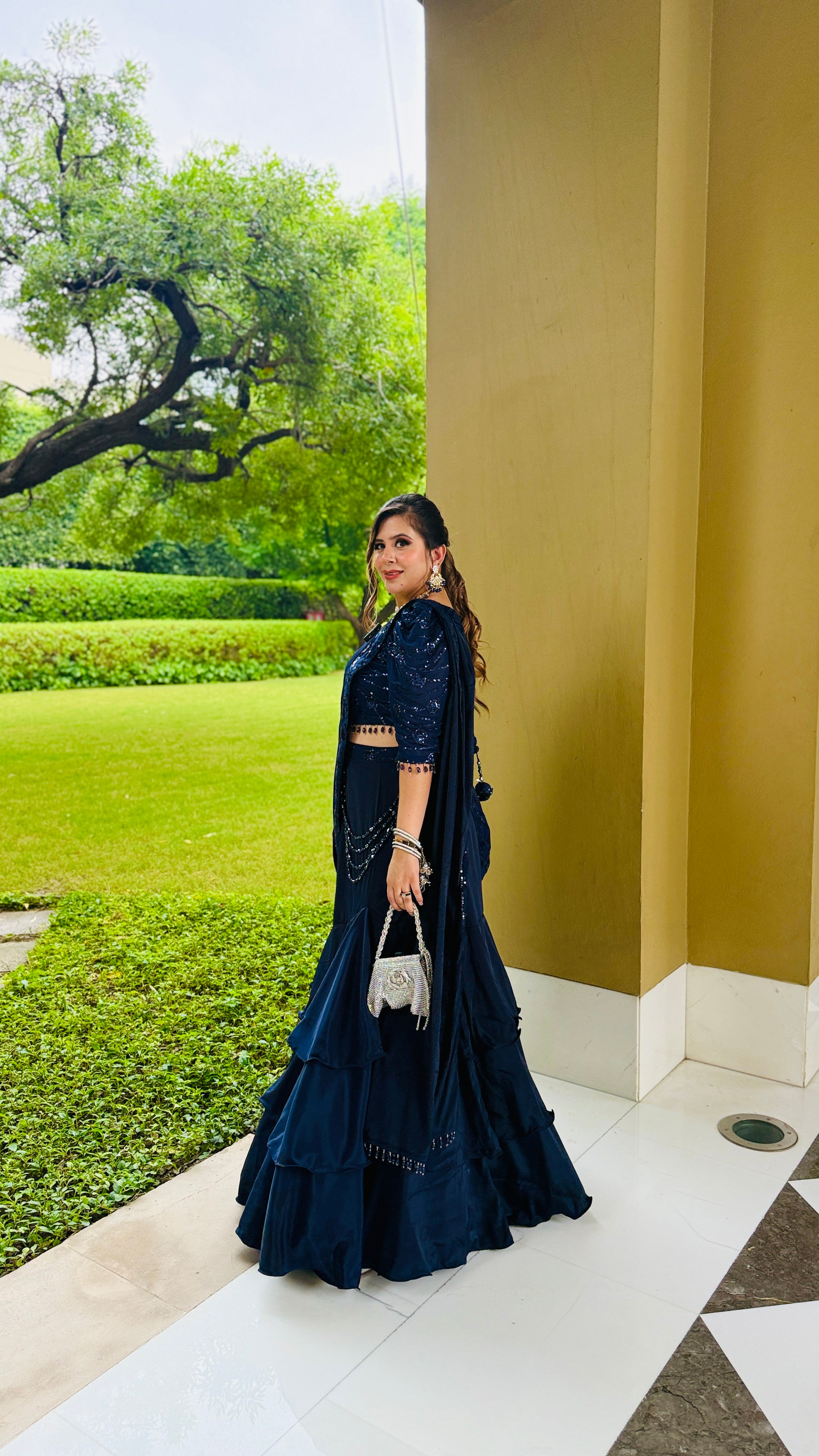 Navy Blue Fish Cut Saree