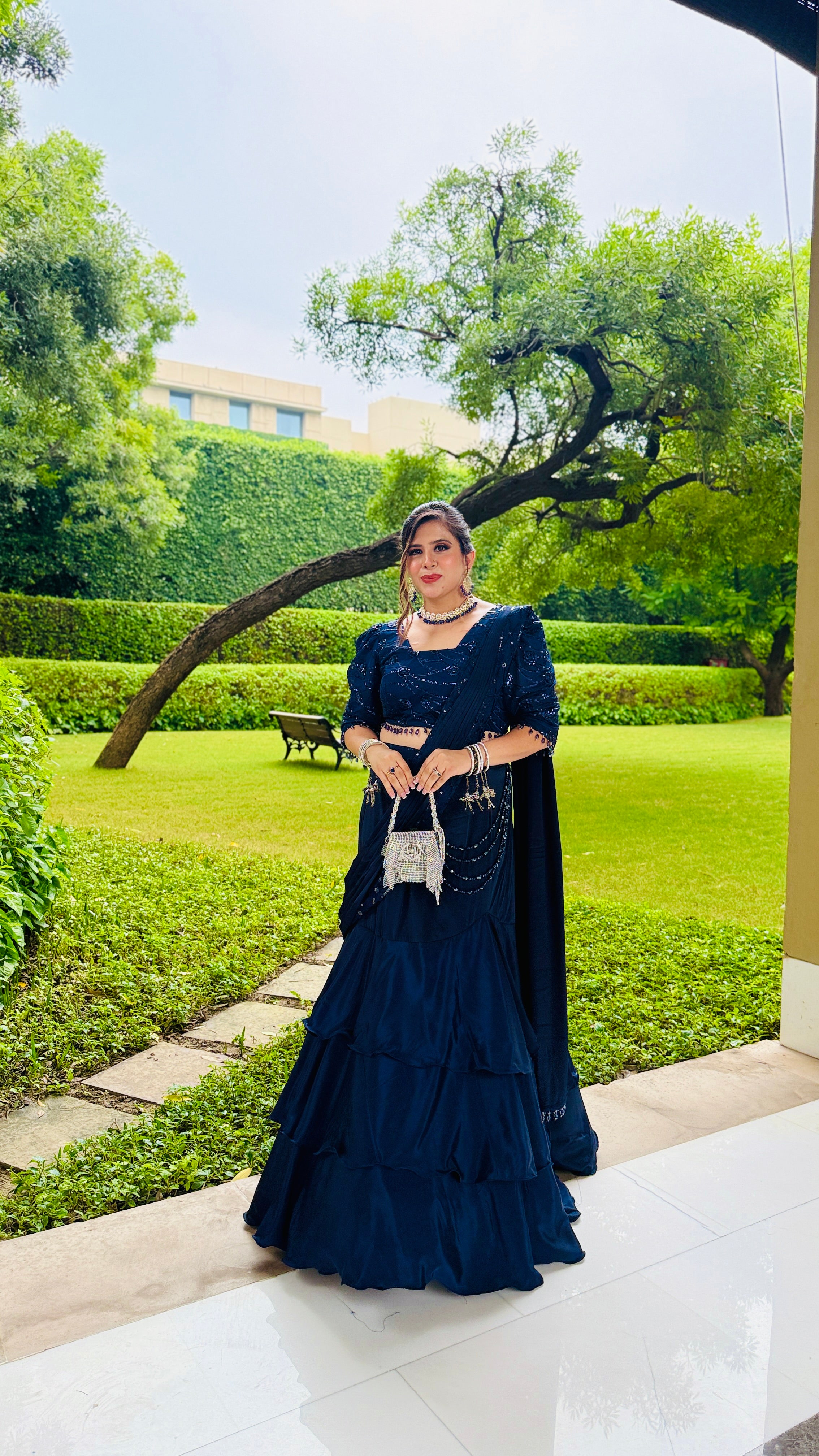 Navy Blue Fish Cut Saree