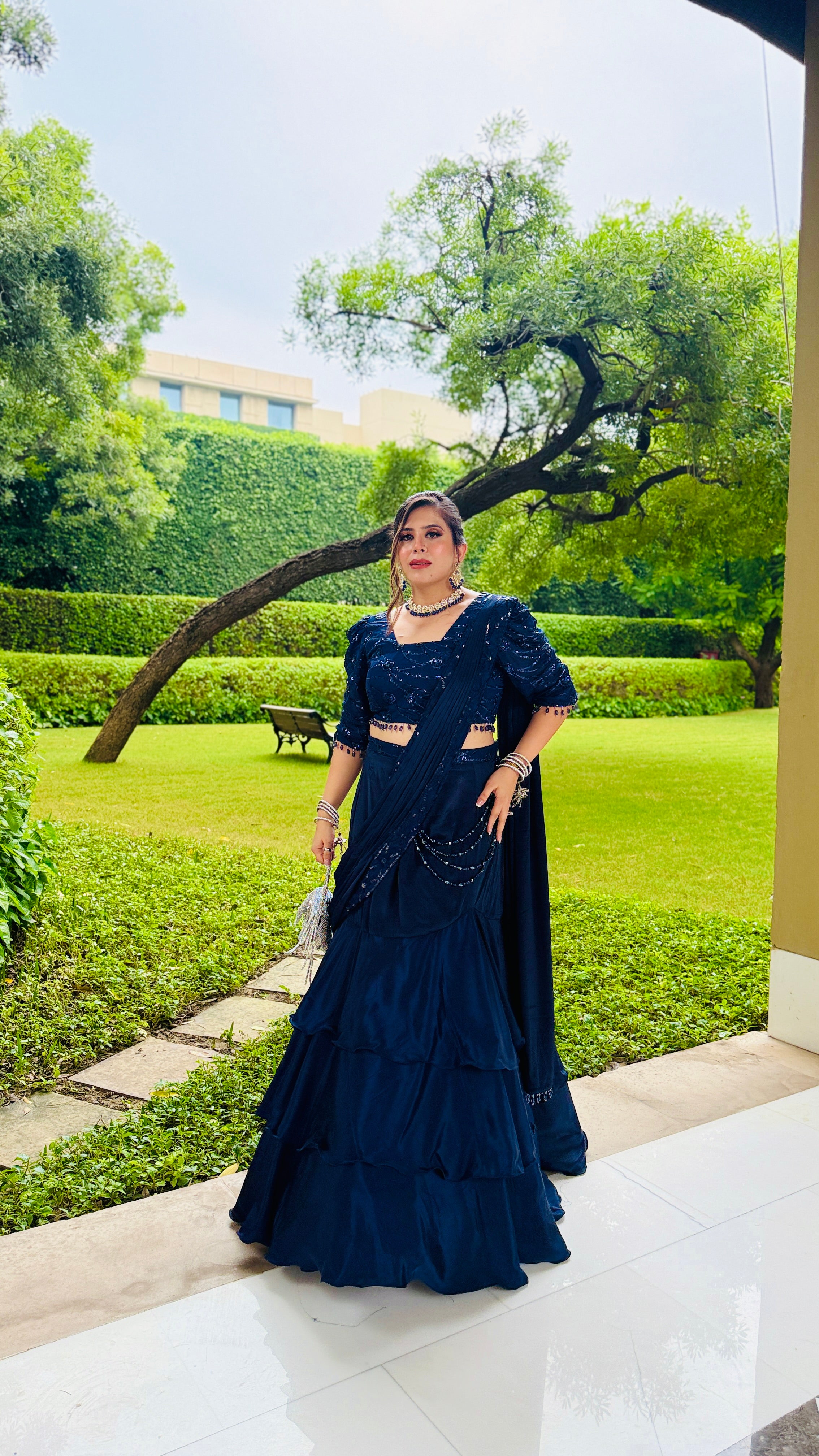 Navy Blue Fish Cut Saree