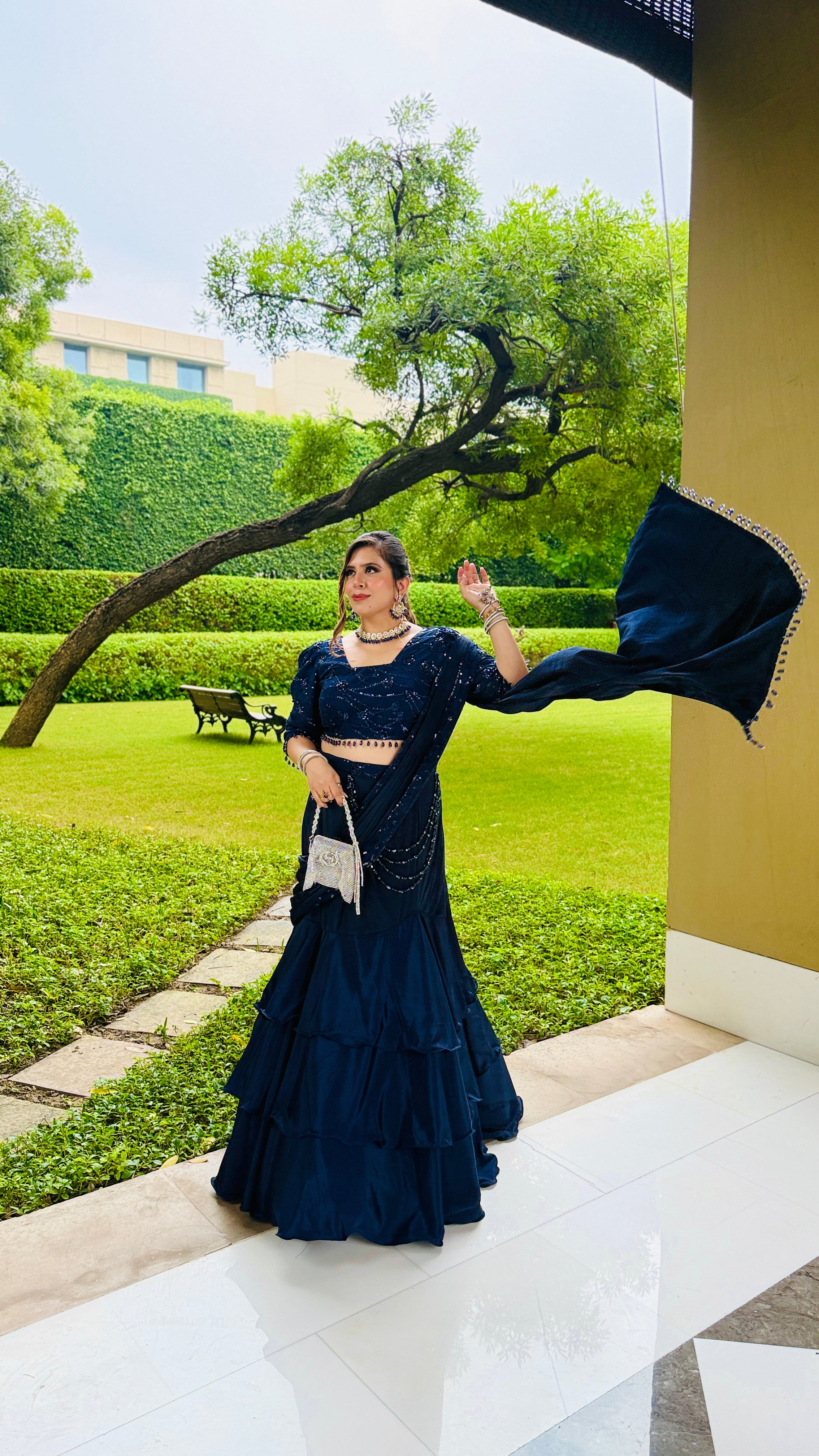 Navy Blue Fish Cut Saree