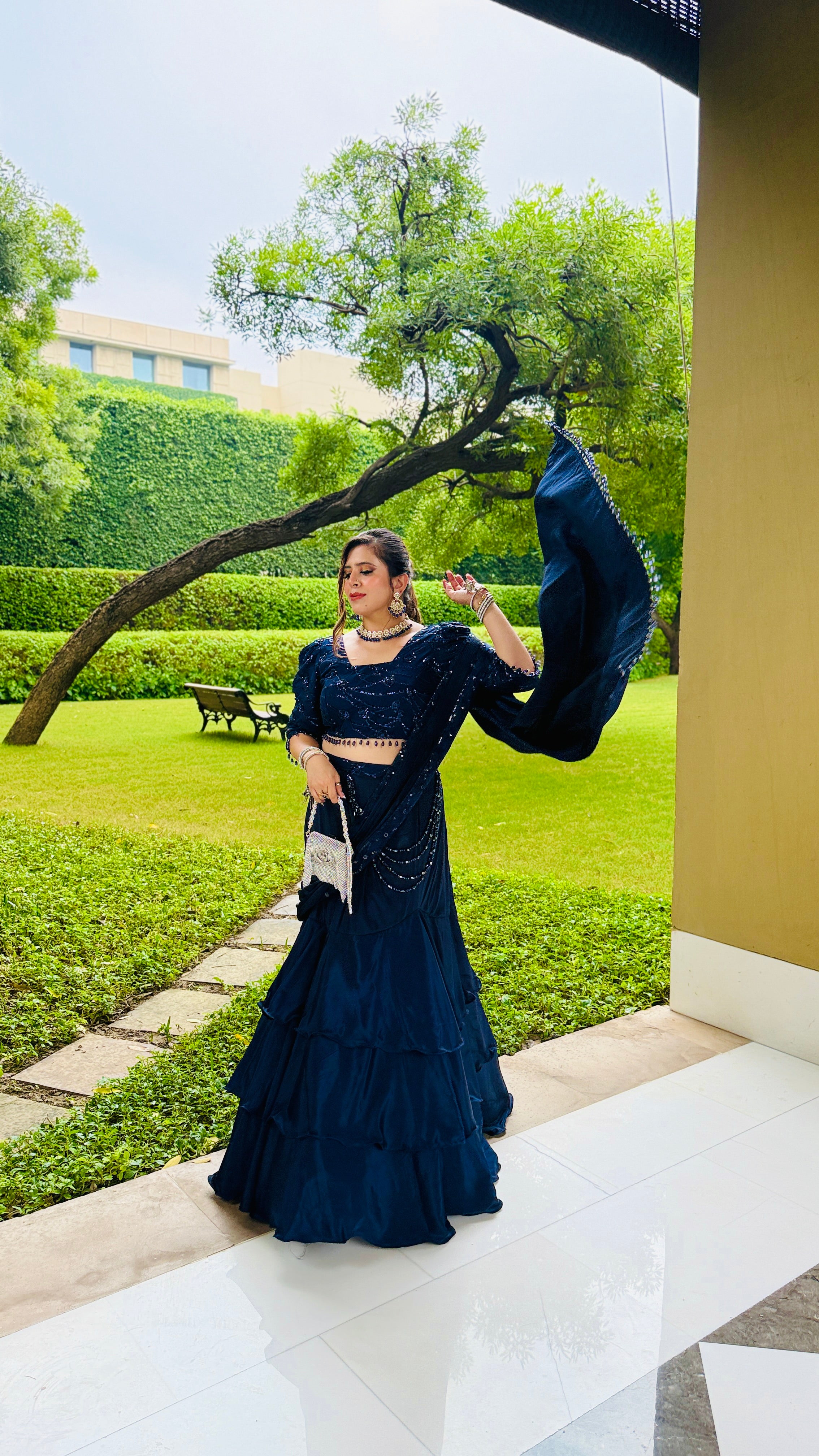 Navy Blue Fish Cut Saree