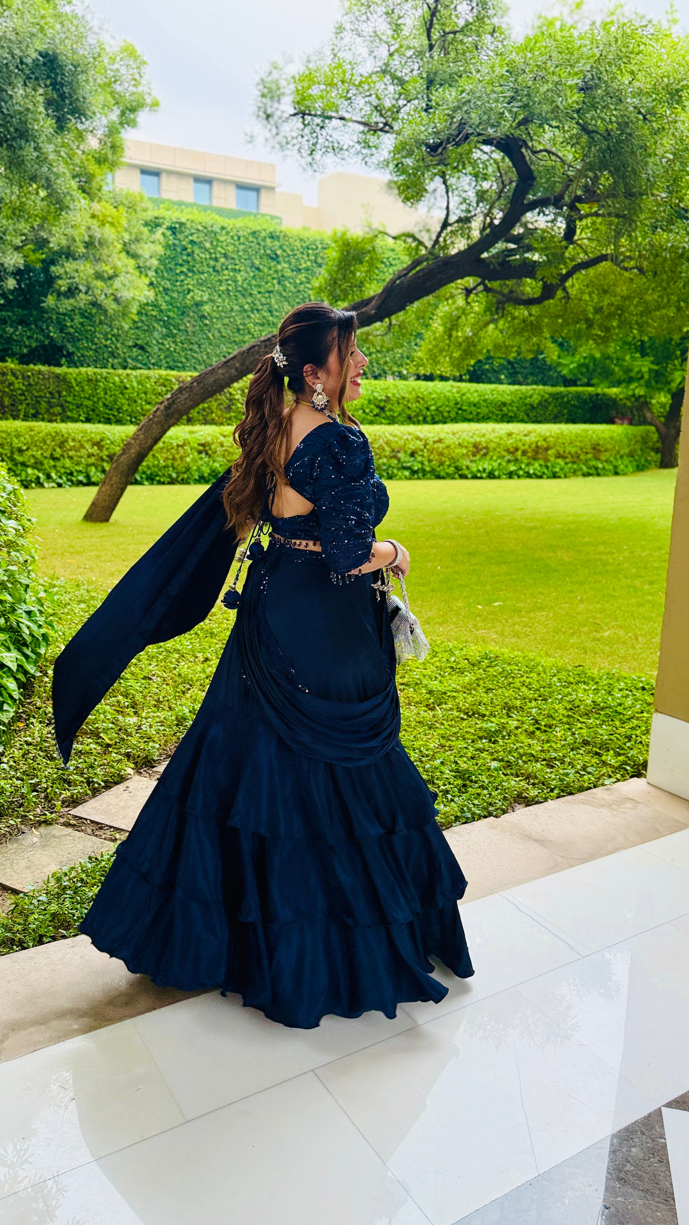 Navy Blue Fish Cut Saree