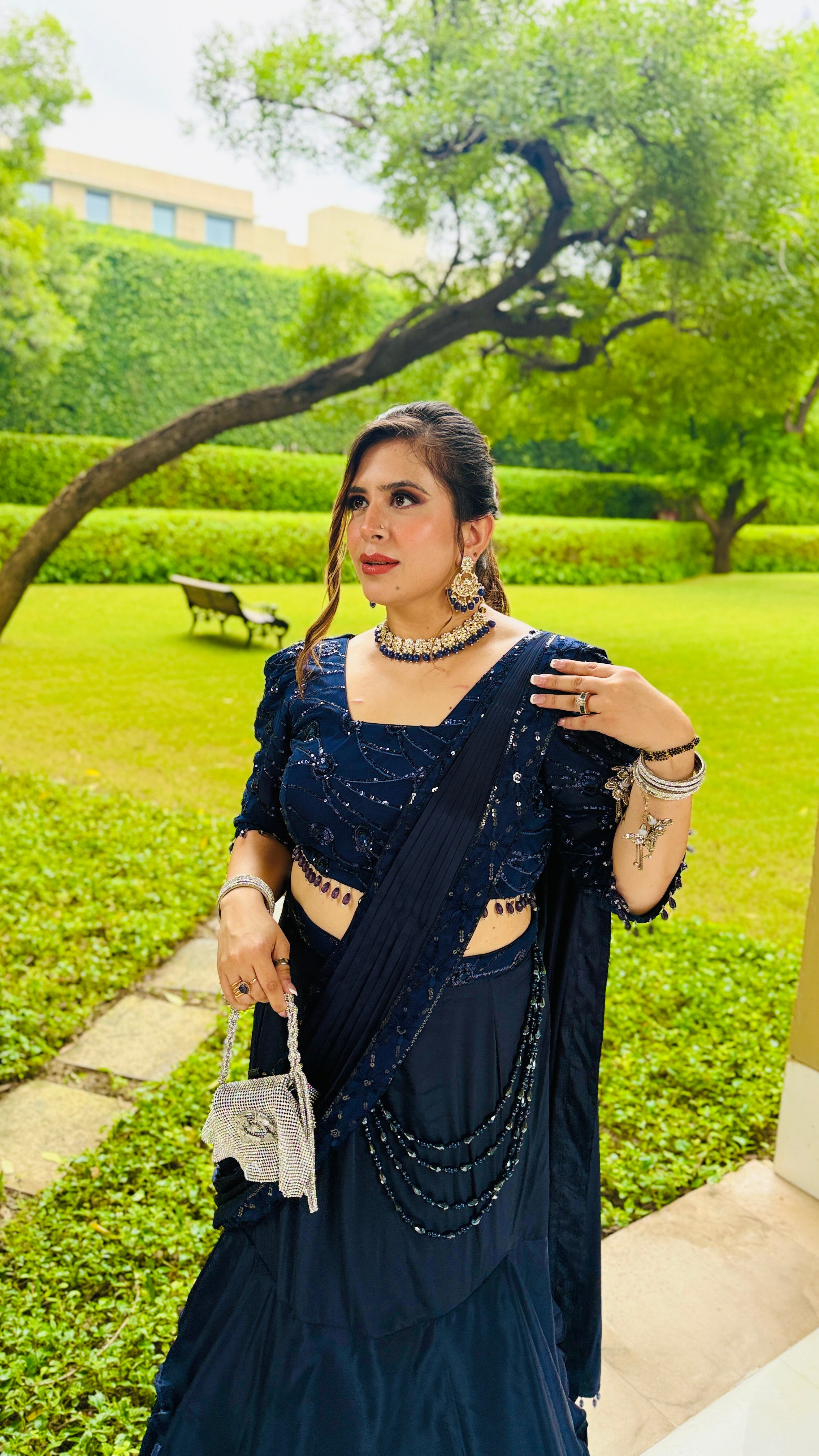 Navy Blue Fish Cut Saree