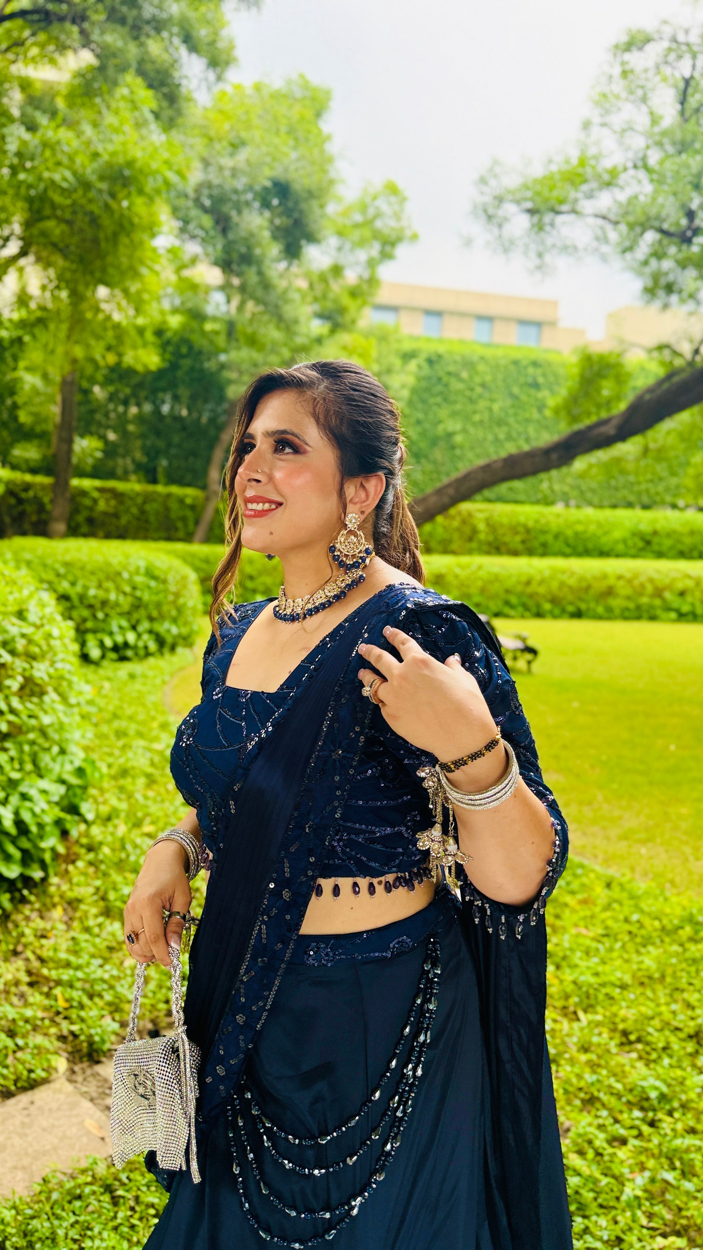 Navy Blue Fish Cut Saree