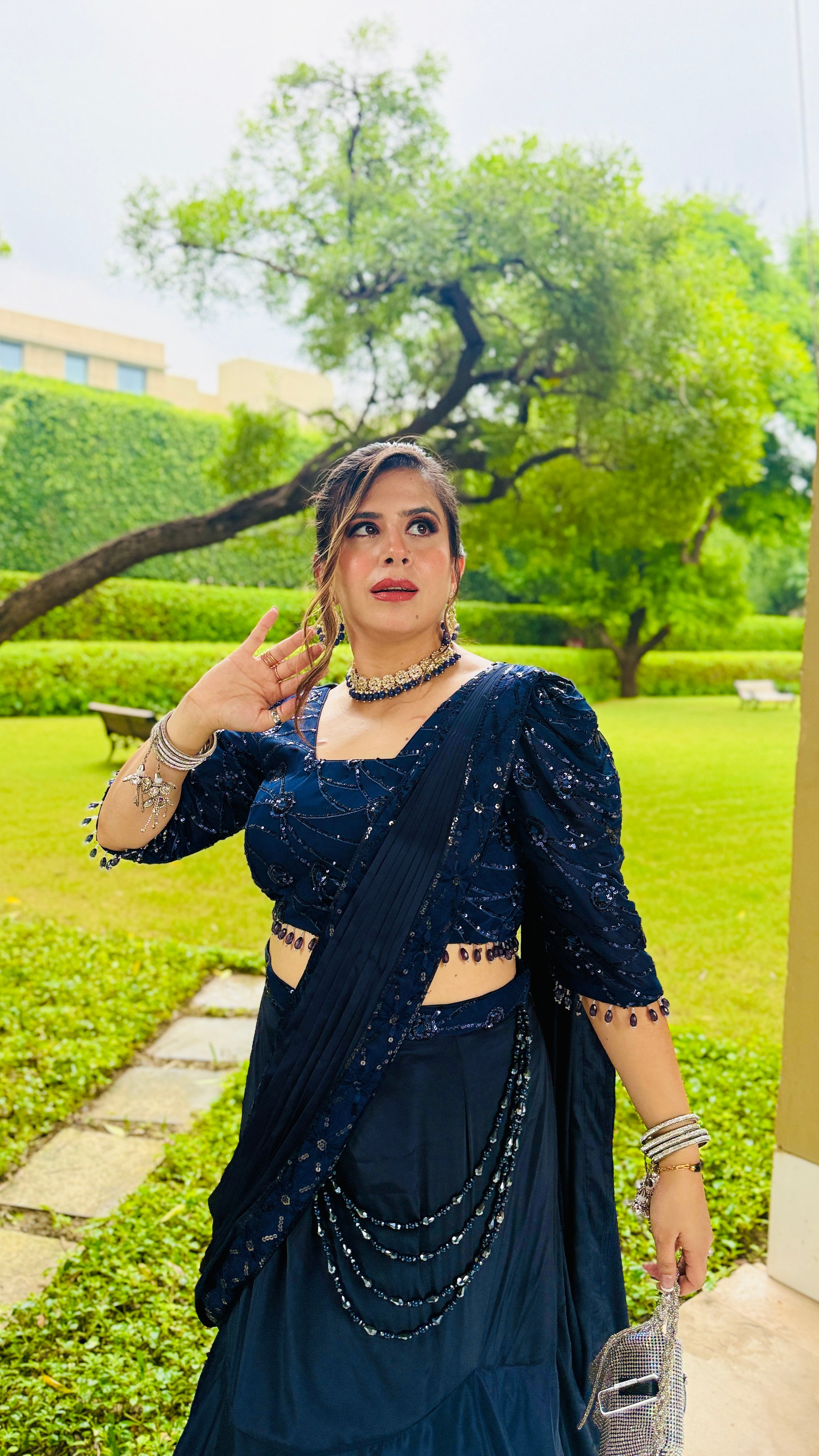 Navy Blue Fish Cut Saree