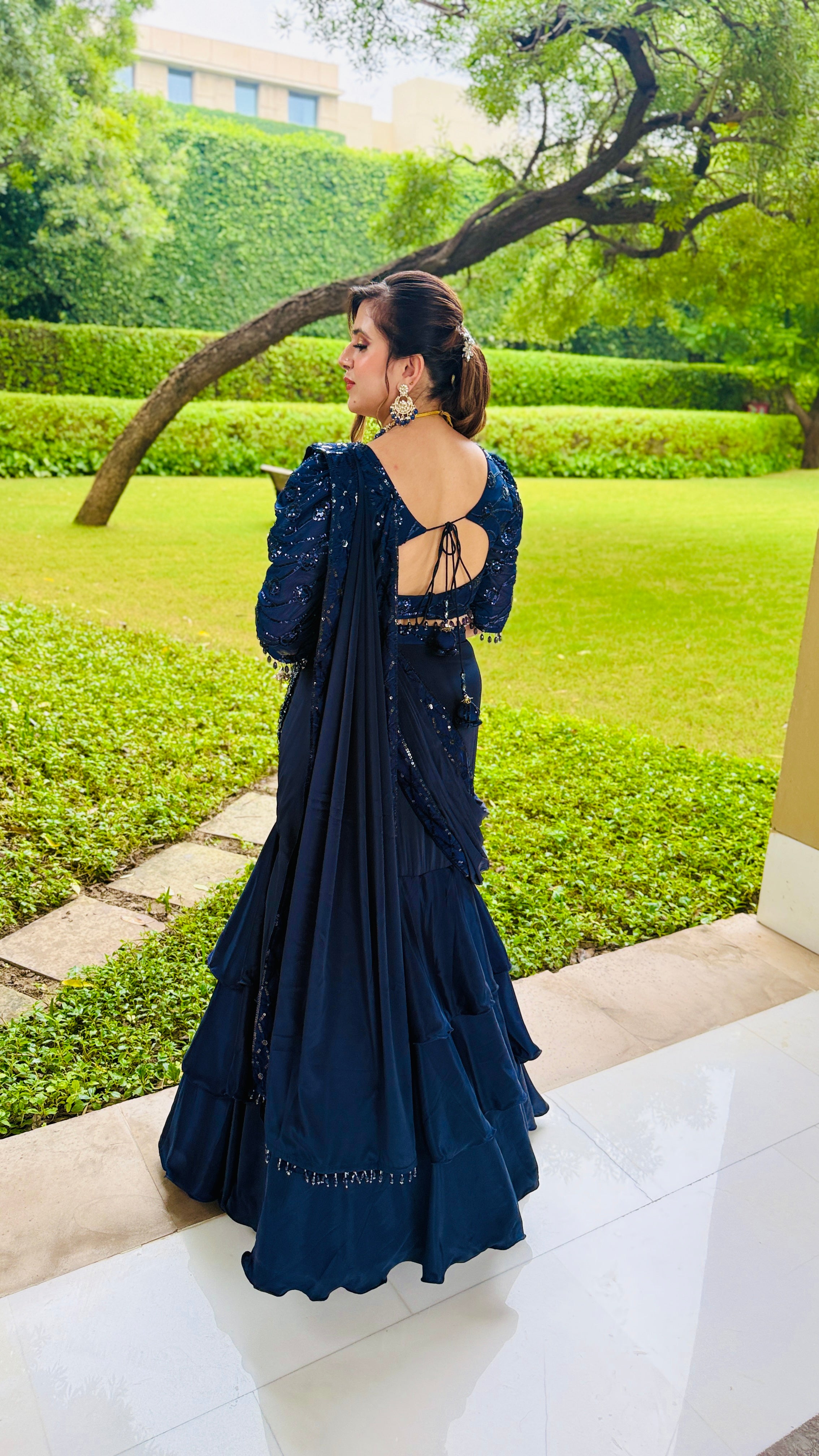 Navy Blue Fish Cut Saree