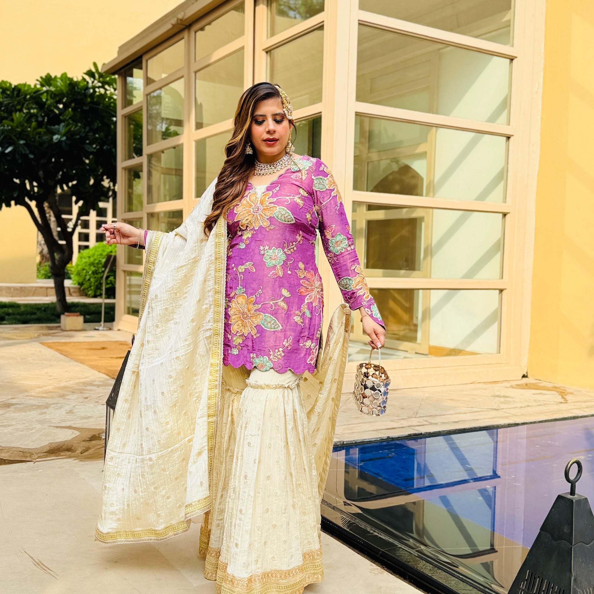 Mauve Tissue Garara Suit