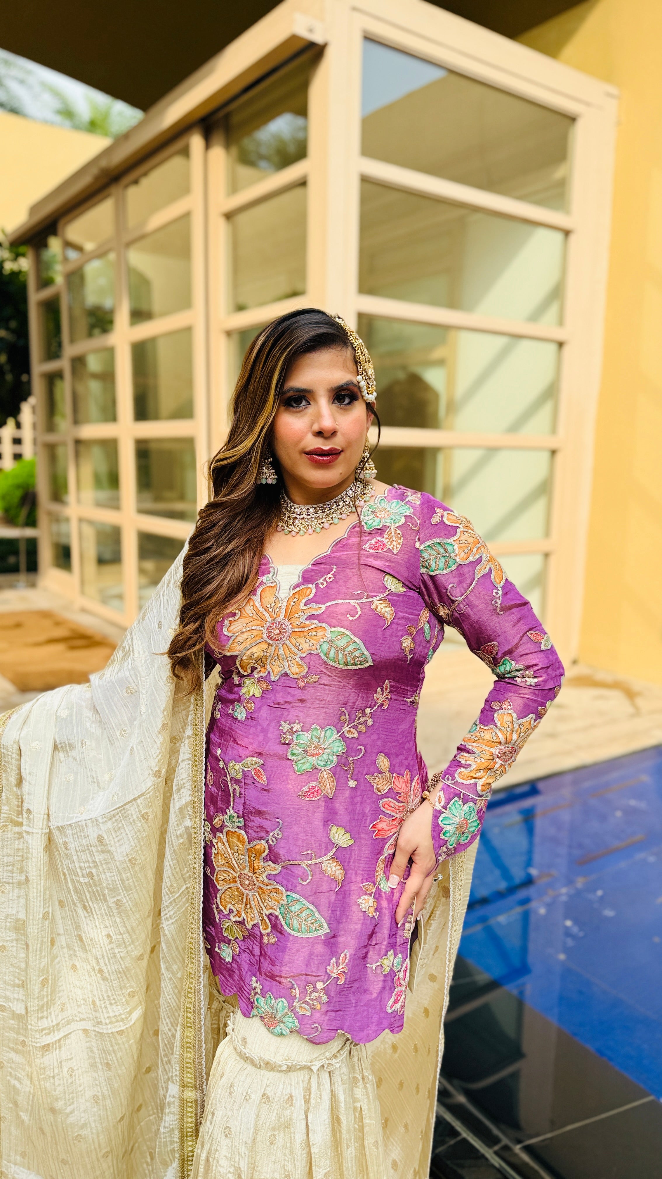 Mauve Tissue Garara Suit