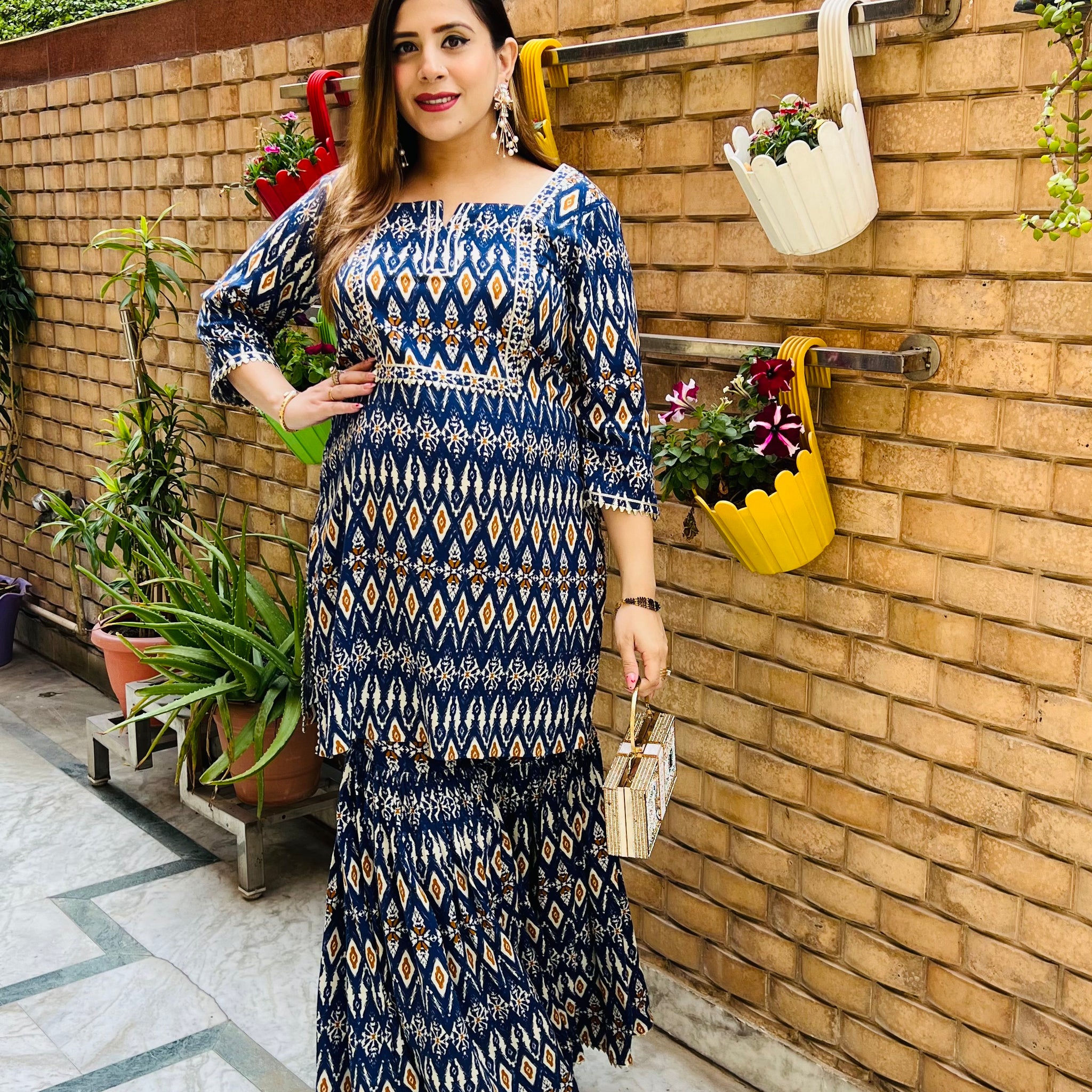 Blue Ikkat Garara Suit