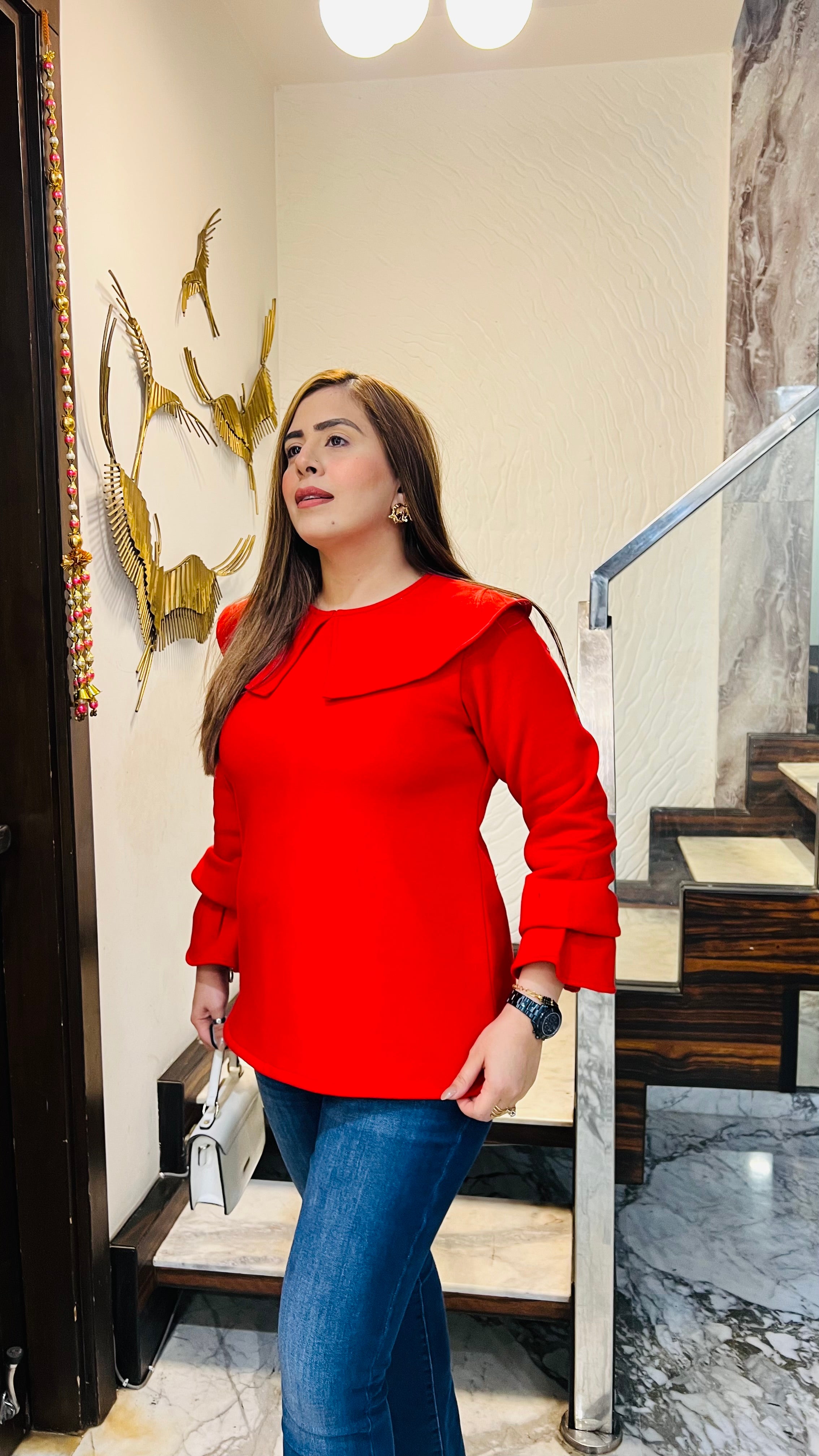 Red Fleece Wool Top