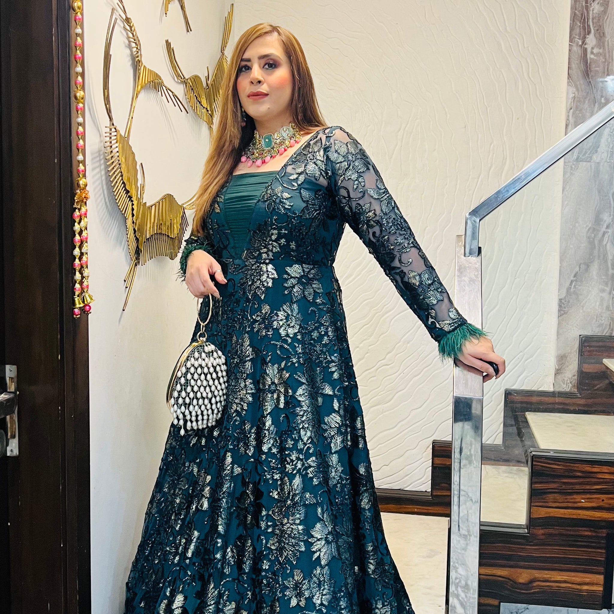 Forest Green Bougainvillea Gown