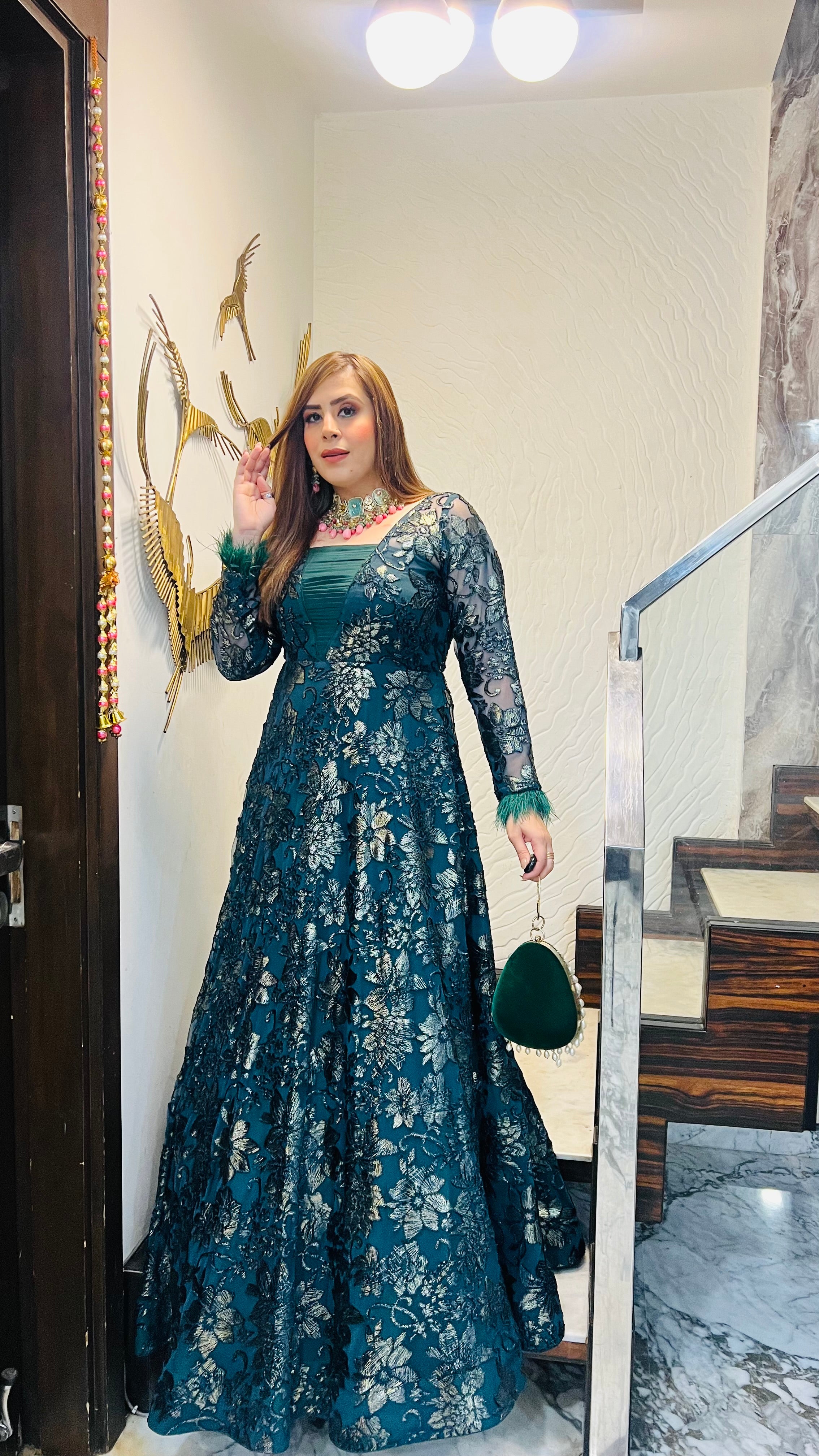 Forest Green Bougainvillea Gown