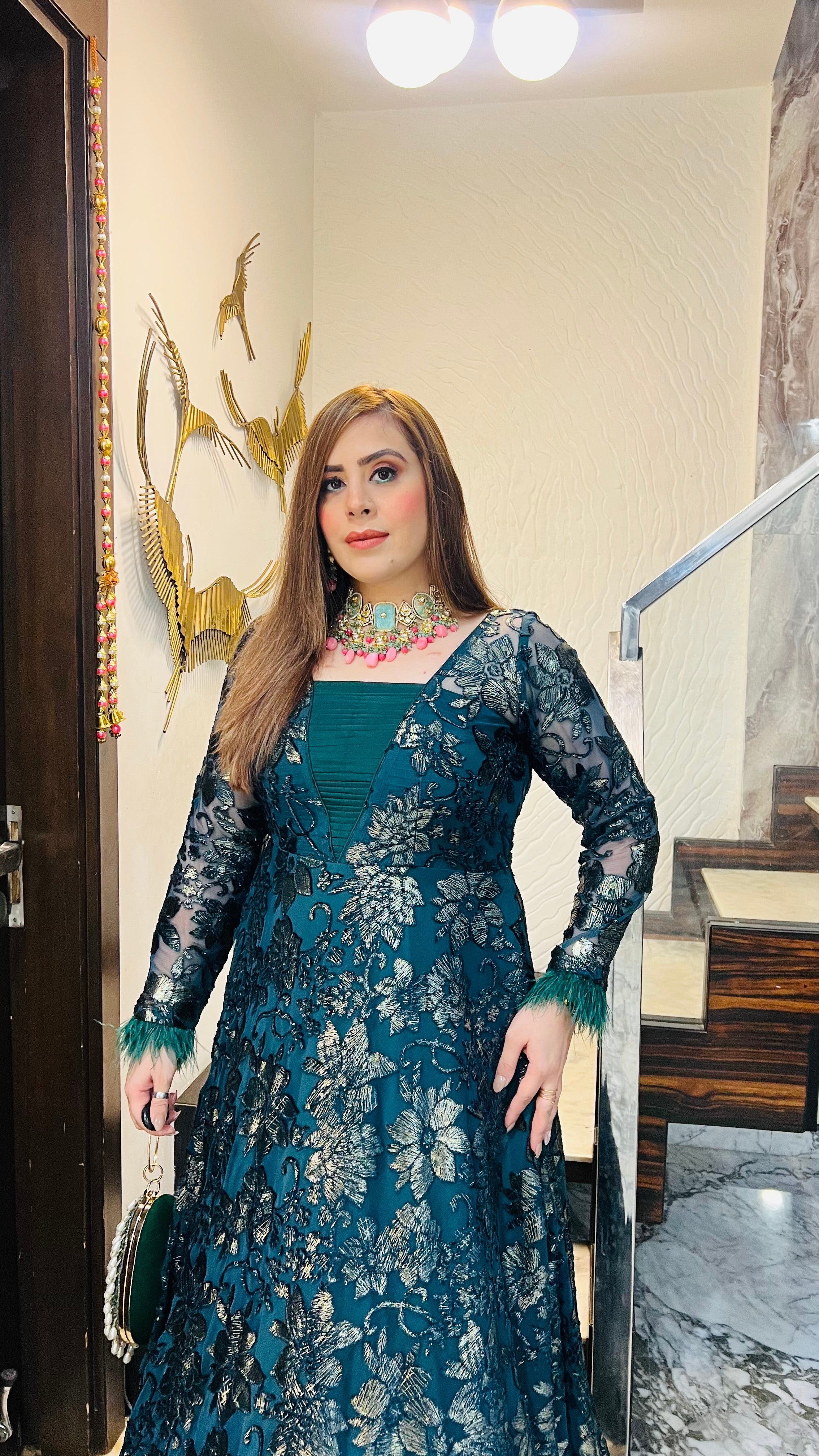 Forest Green Bougainvillea Gown