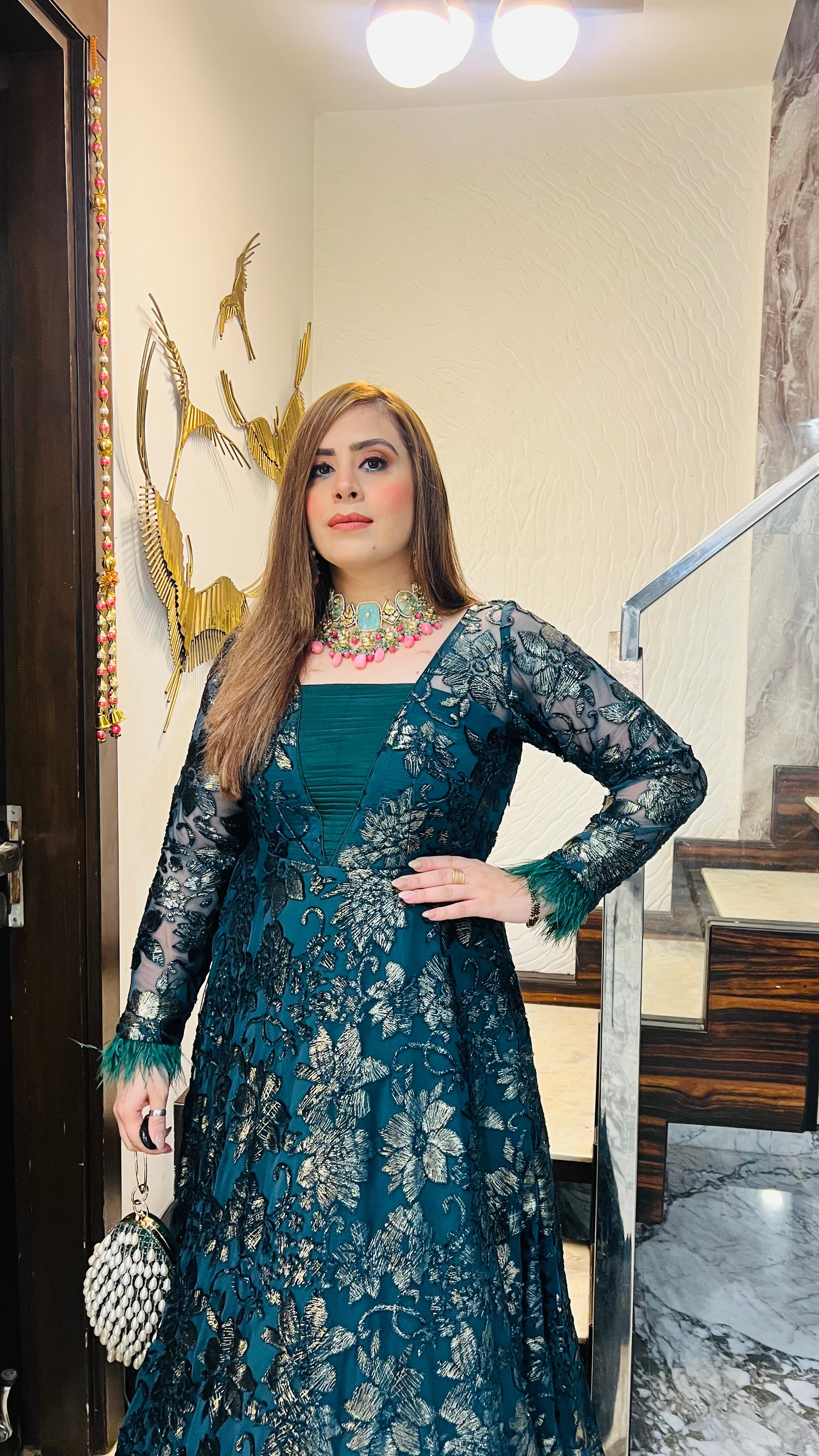 Forest Green Bougainvillea Gown