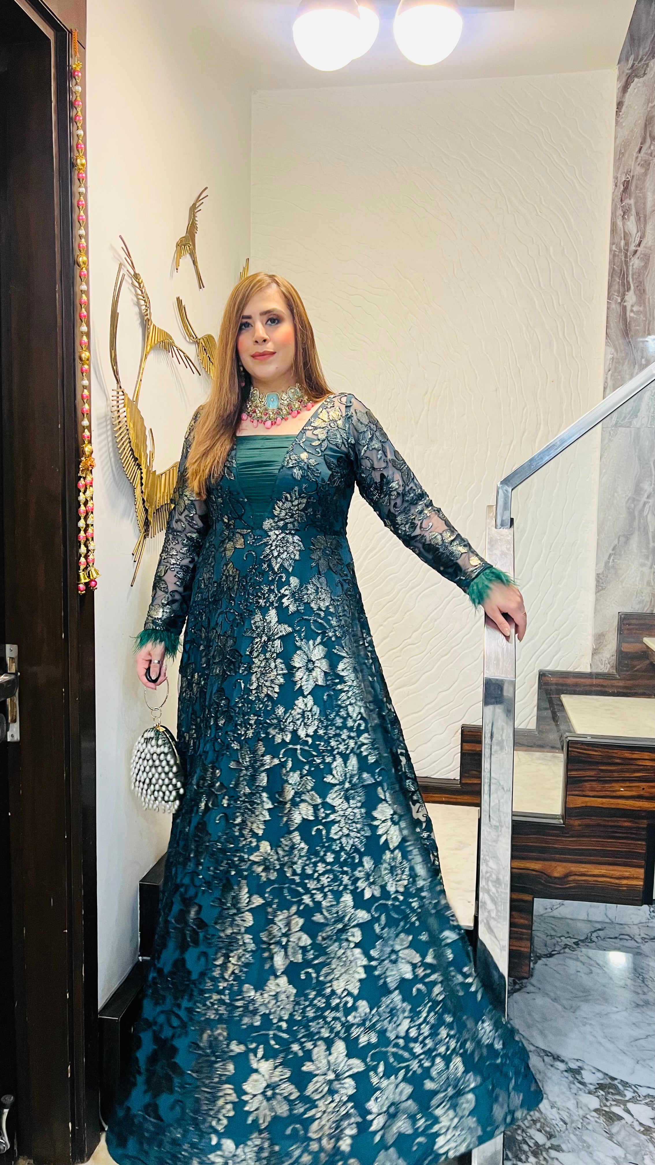 Forest Green Bougainvillea Gown