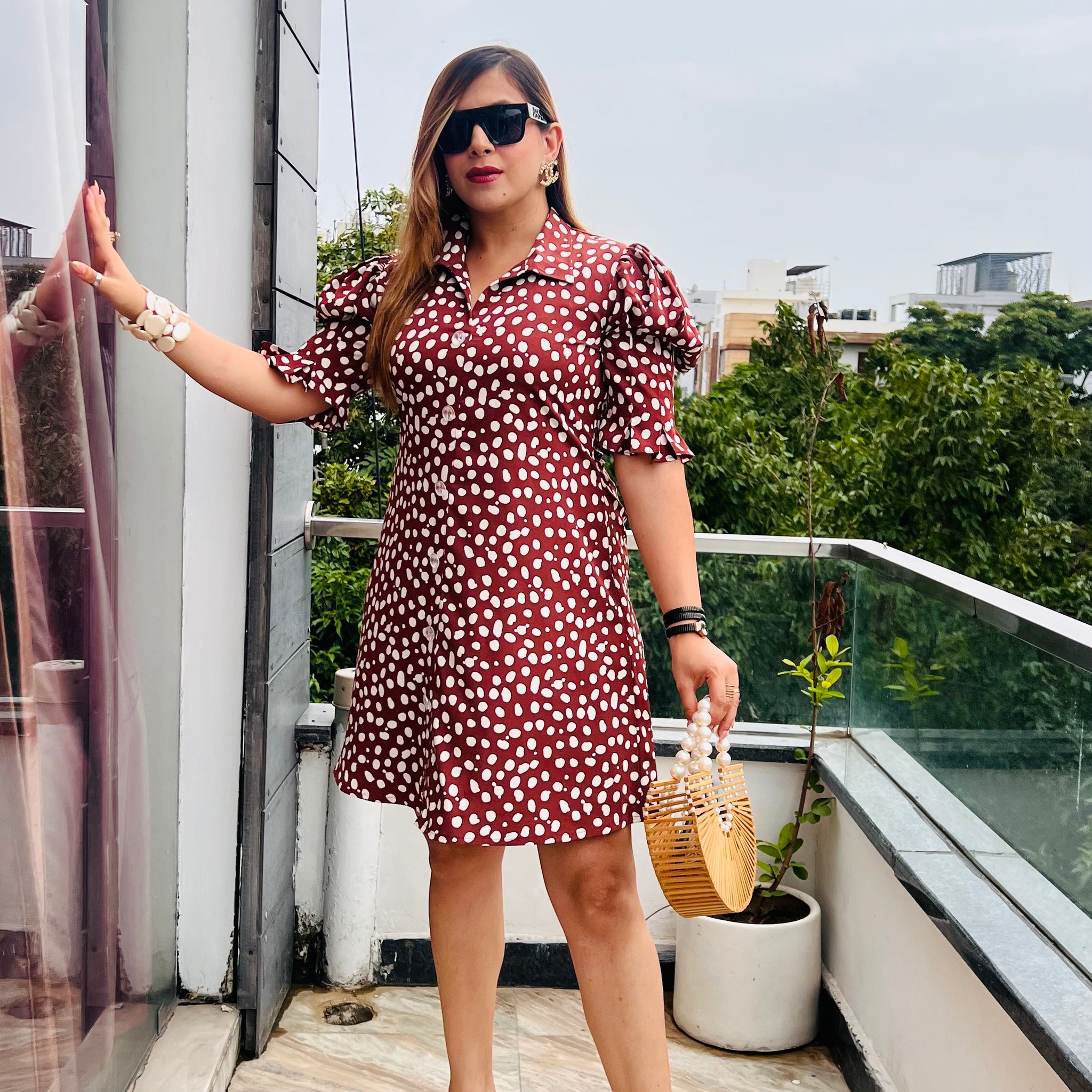 Brown Polka Shirt Dress