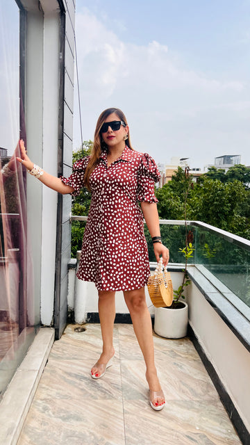 Brown Polka Shirt Dress