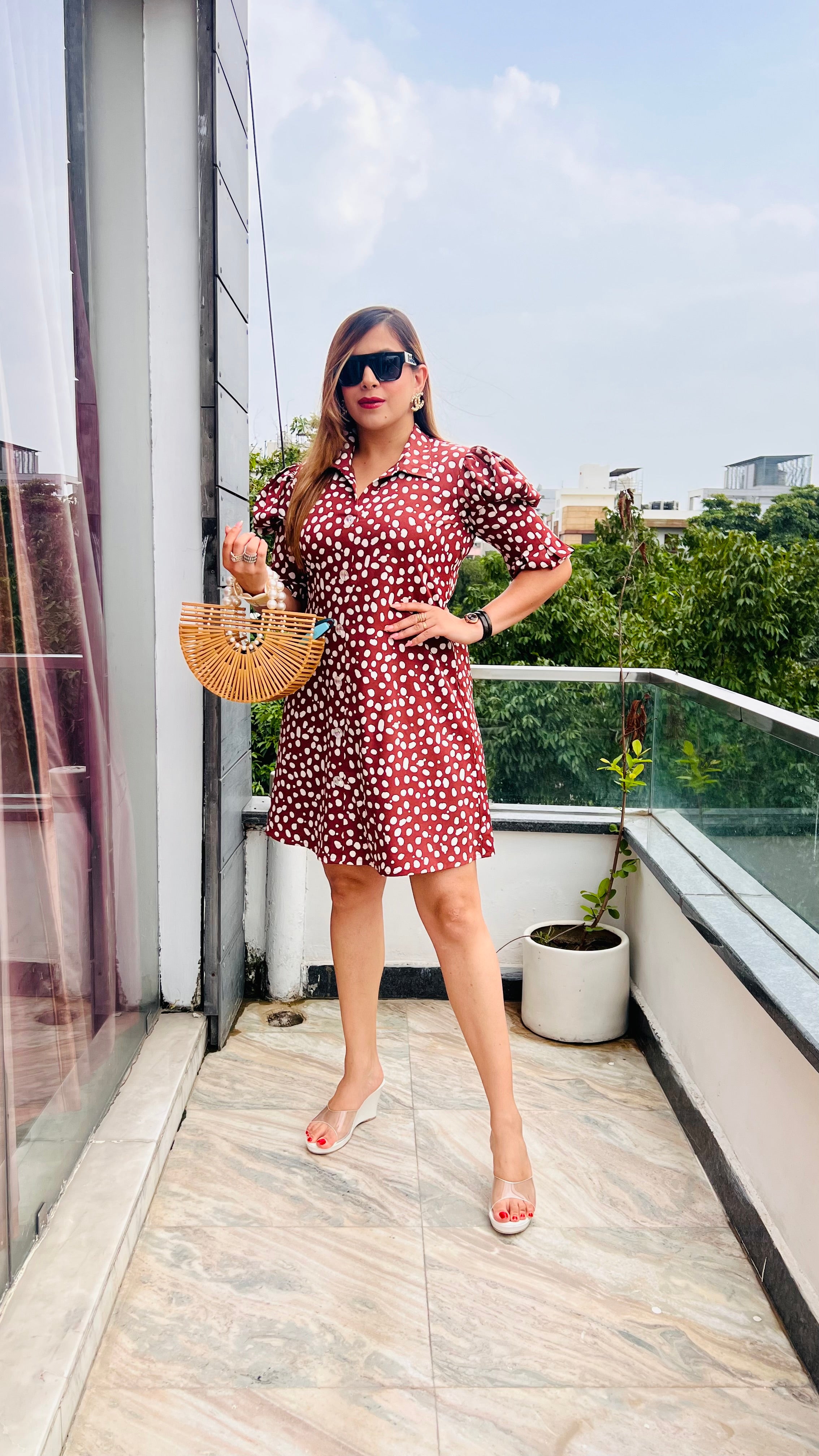 Brown Polka Shirt Dress