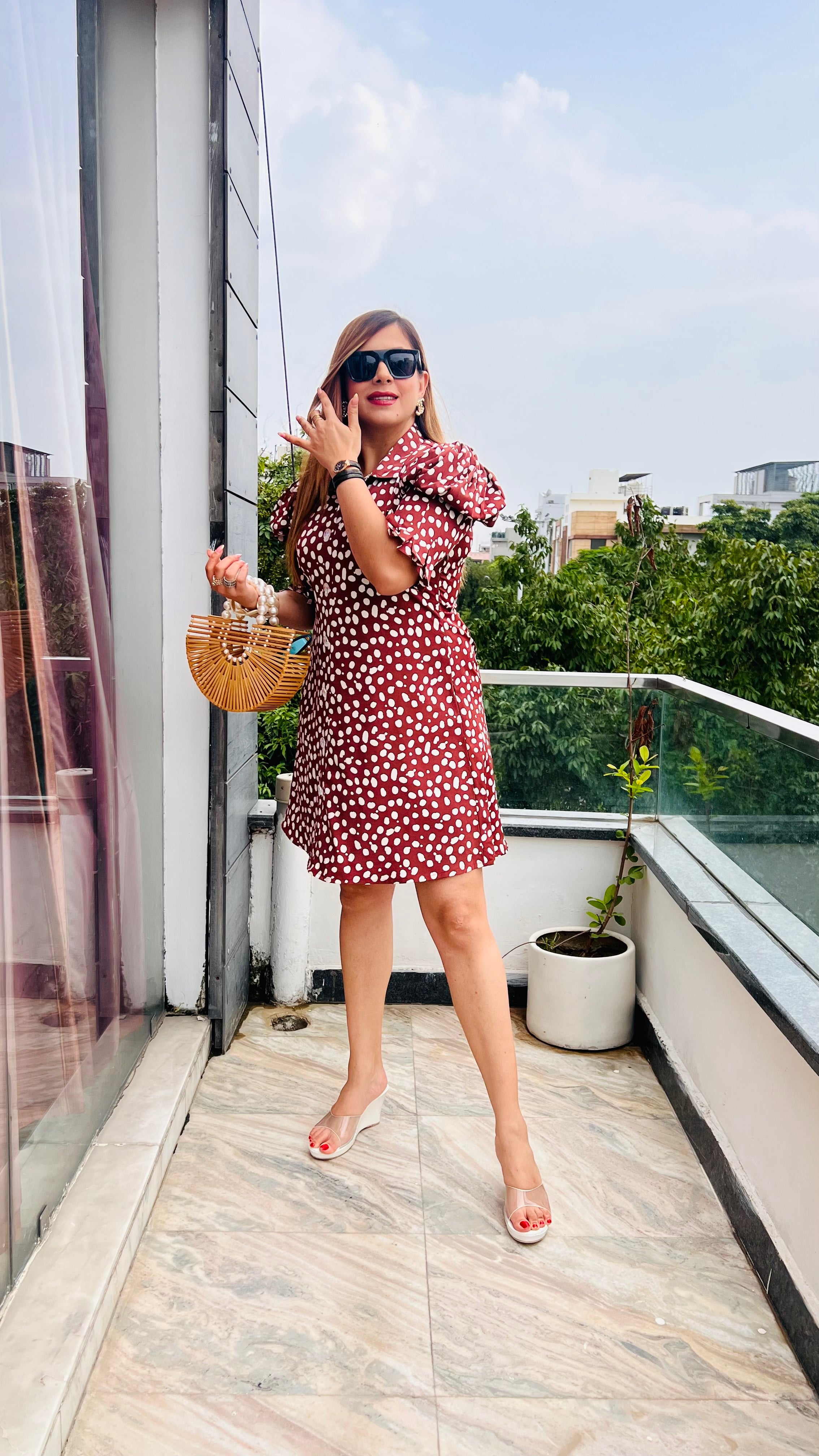 Brown Polka Shirt Dress