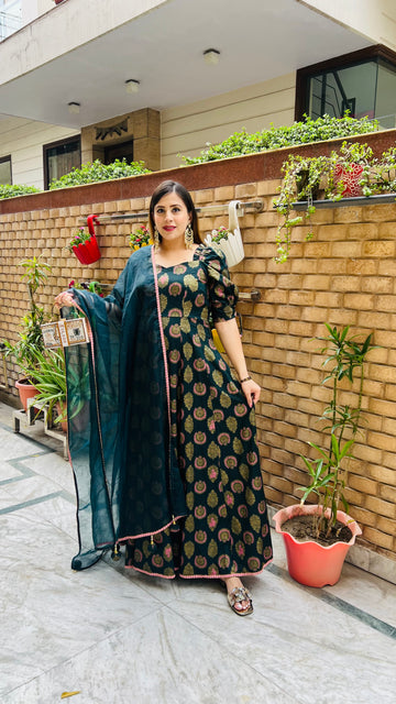 Bottle Green Foil Anarkali