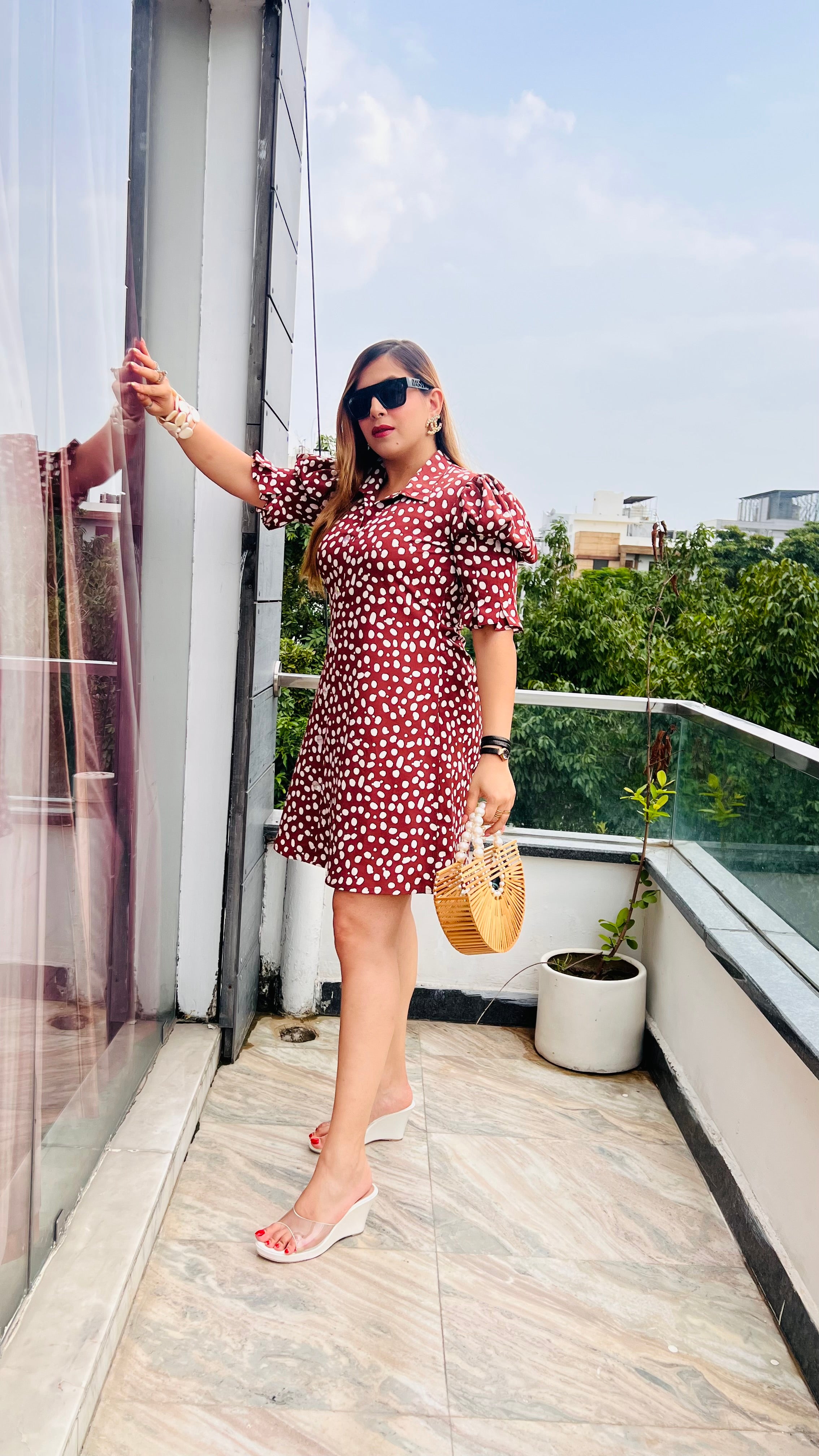 Brown Polka Shirt Dress